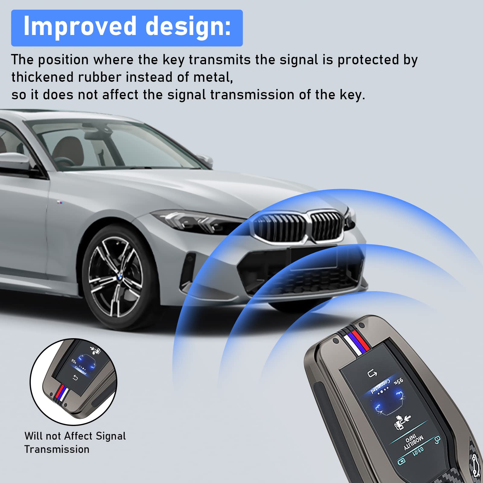 Jaronx BMW Key Fob Cover, Rubber, Carbon Fiber Pattern, Grey, Compatible with G30 G31 G32 G11 G12 X3 G01 X4 G02 X5 G05