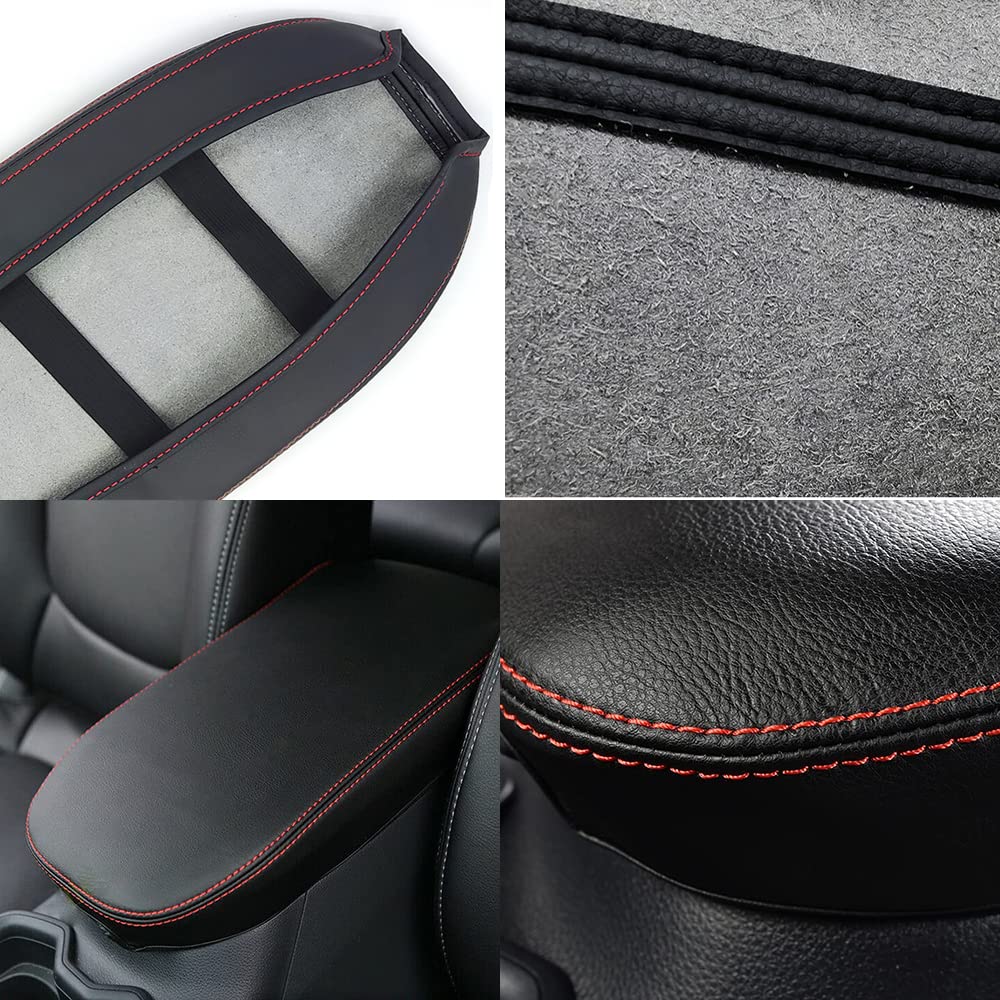 Auprite Center Console Armrest Cover For Toyota Rav4 2019-2023 2024, Auto Armrest Protector Organizer Pad For Rav4 Interior Accessories (Black With Red Stitches)