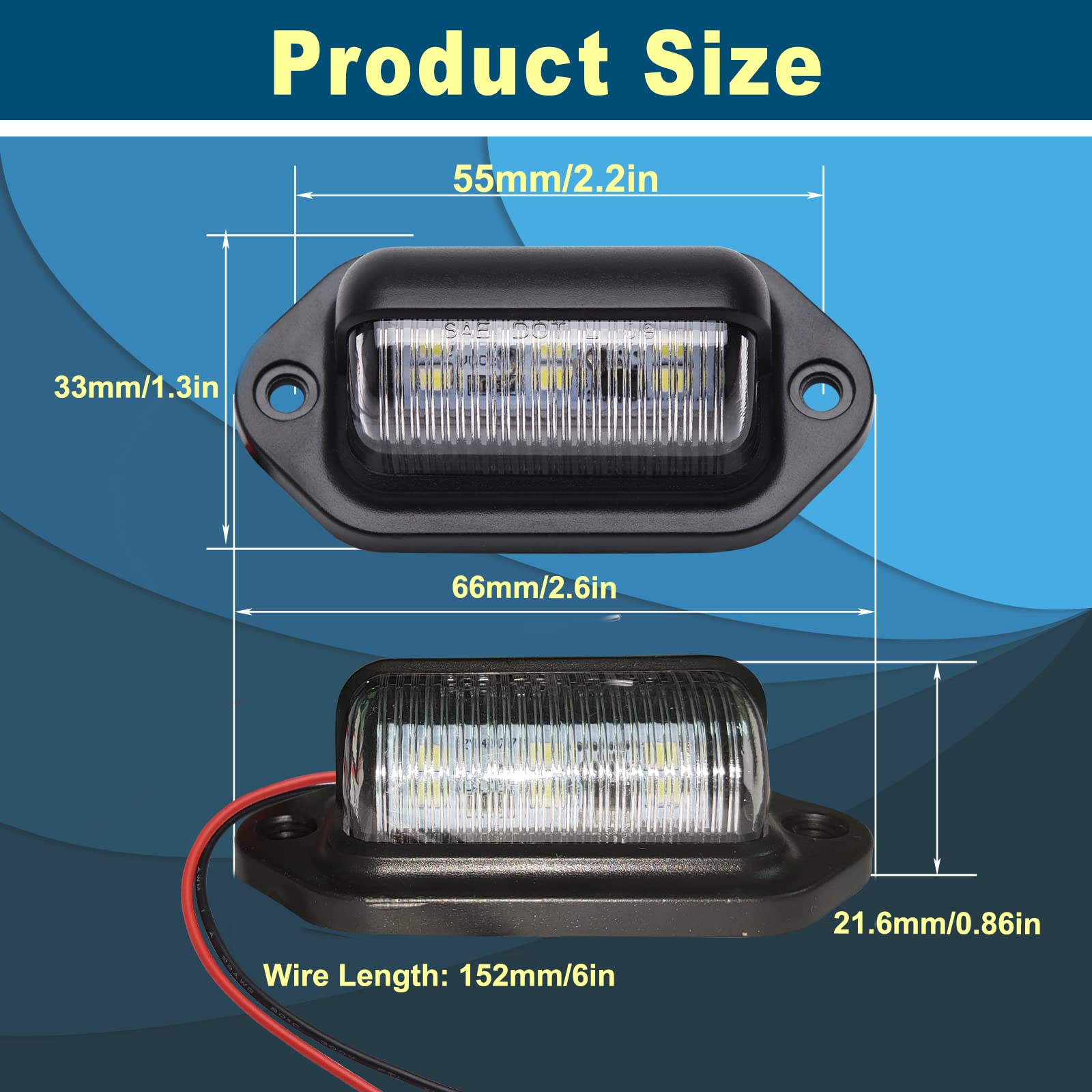 20Pcs Xenon White Led License Plate Light, 12V-24V Dc Waterproof 6-Smd License Plate Lamp Taillight, For Truck Suv Trailer Van R