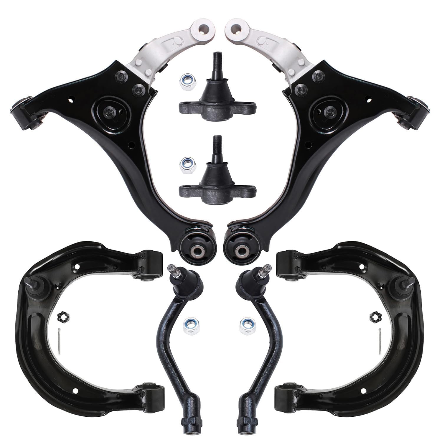Detroit Axle - 8PC Front Upper and Lower Control Arms w/Ball Joints and Outer Tie Rods Replacement for 2006 2007 2008 Hyundai So