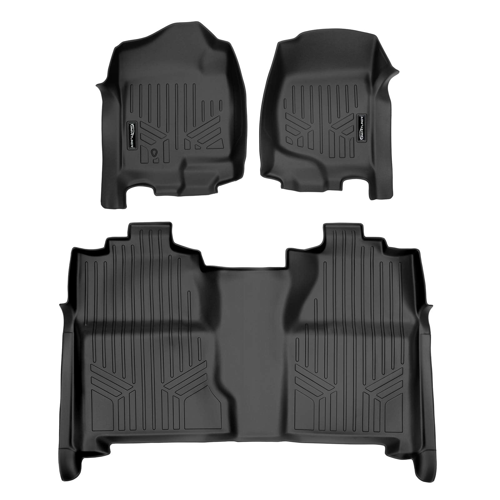 SMARTLINER Floor Mats 2 Row Liner Set Black for 2007-2013 Silverado/Sierra 1500 Crew Cab - 2007-2014 2500/3500 HD Crew Cab