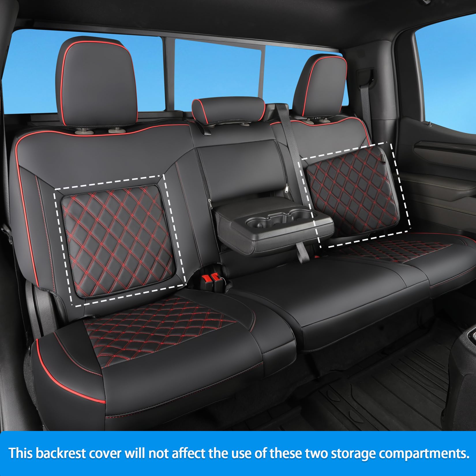 TANDI Faux Leather Seat Covers for 2019-2025 Chevy Silverado & GMC Sierra, Full Set (SG-A), Black with Red Trim