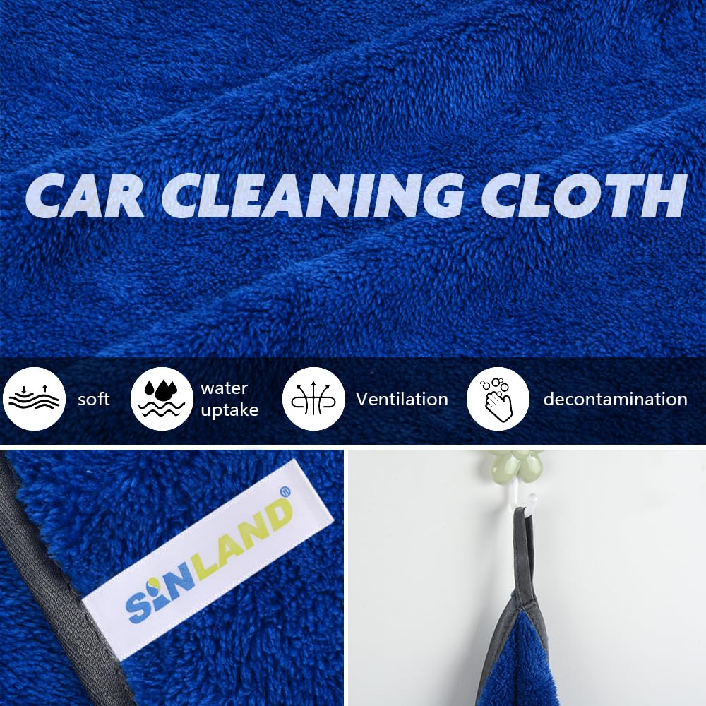 Sinland Microfiber Car Drying Towels Ultra Absorbent Car Wash Cleaning Auto Detailing Towels 380Gsm 16Inch X 24Inch 6Pack Blue