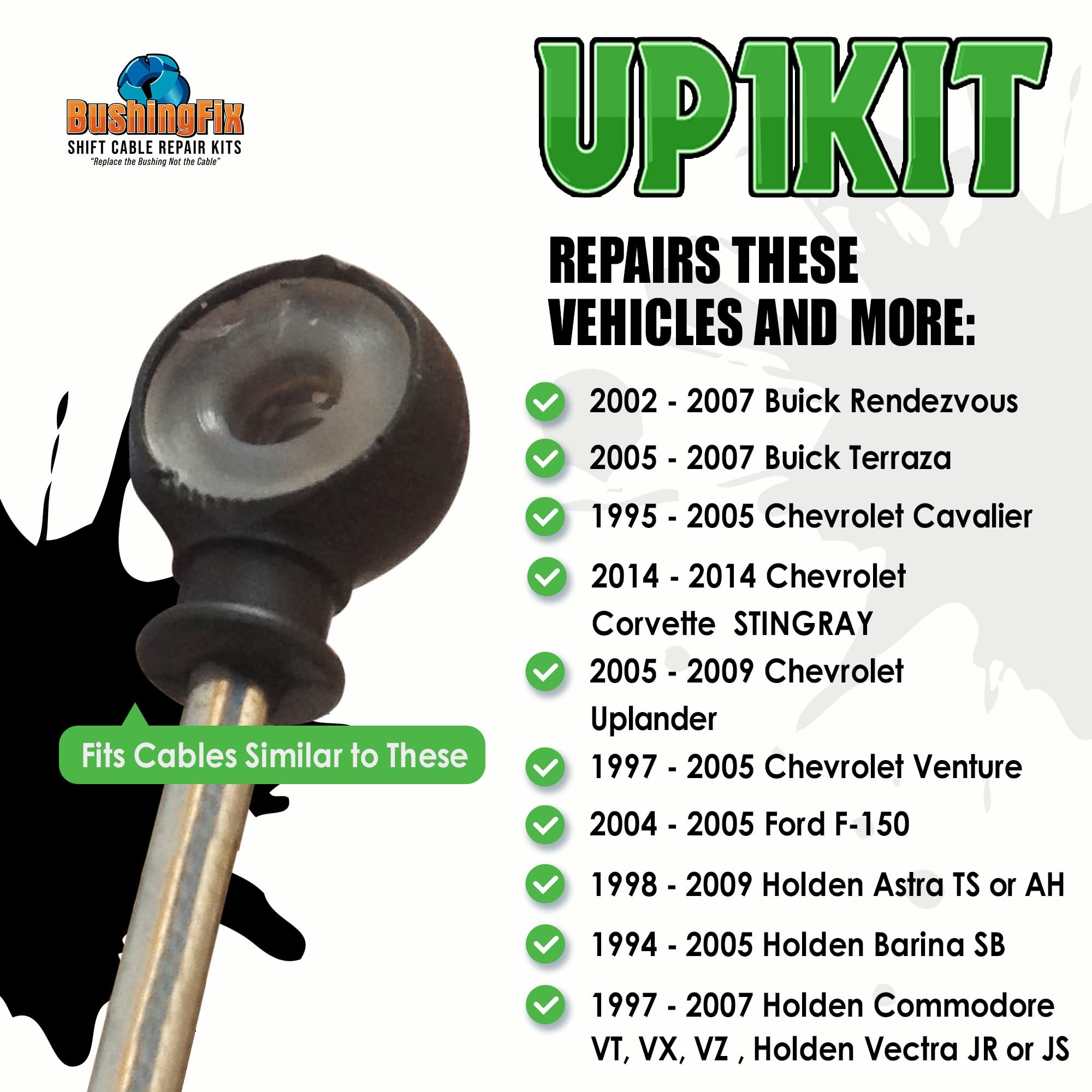 BushingFix UP1Kit Transmission Shift Cable Bushing Repair Kit, Shifter Cable Kit Fits Ford, Chevy, Buick, and More, Automatic Tr