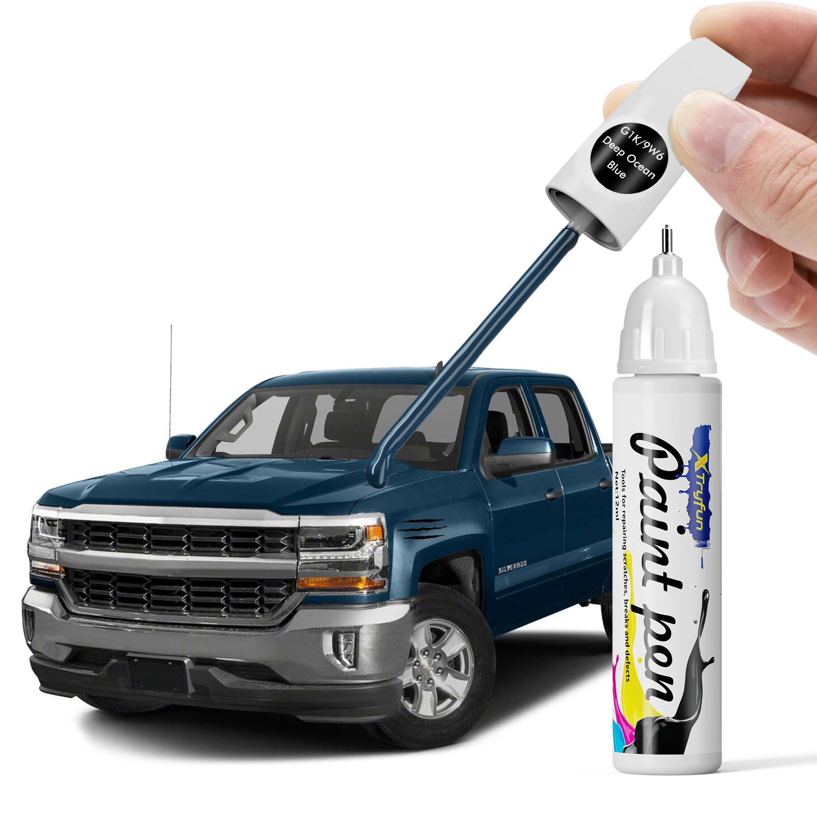 XTryfun G1K/WA409Y Deep Ocean Blue Touch Up Paint Compatible with Chevrolet, DIY Car Paint Scratch Repair, Automotive Paints, Qu