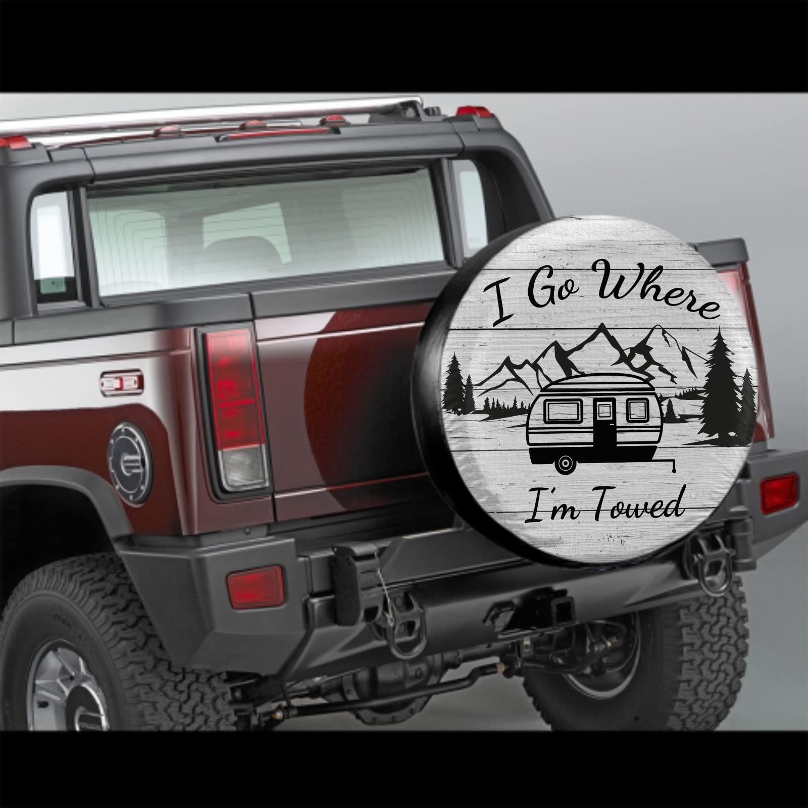 ABSOP Waterproof Spare Tire Cover - 15 Inch, Dust-Proof, Polyester, I Go Where I'm Towed, Universal Fit for RV, Truck, Jeep, SUV