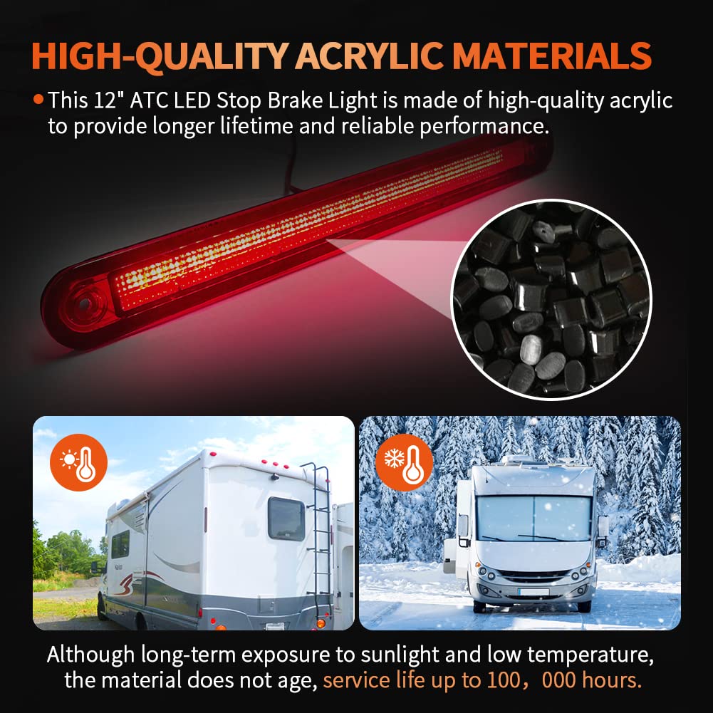 Alpha Rider 12" ATC LED Stop Brake Light for Winnebago Navion RV - Red, Water Resistant, Model A00W1901ACR1-ARLH