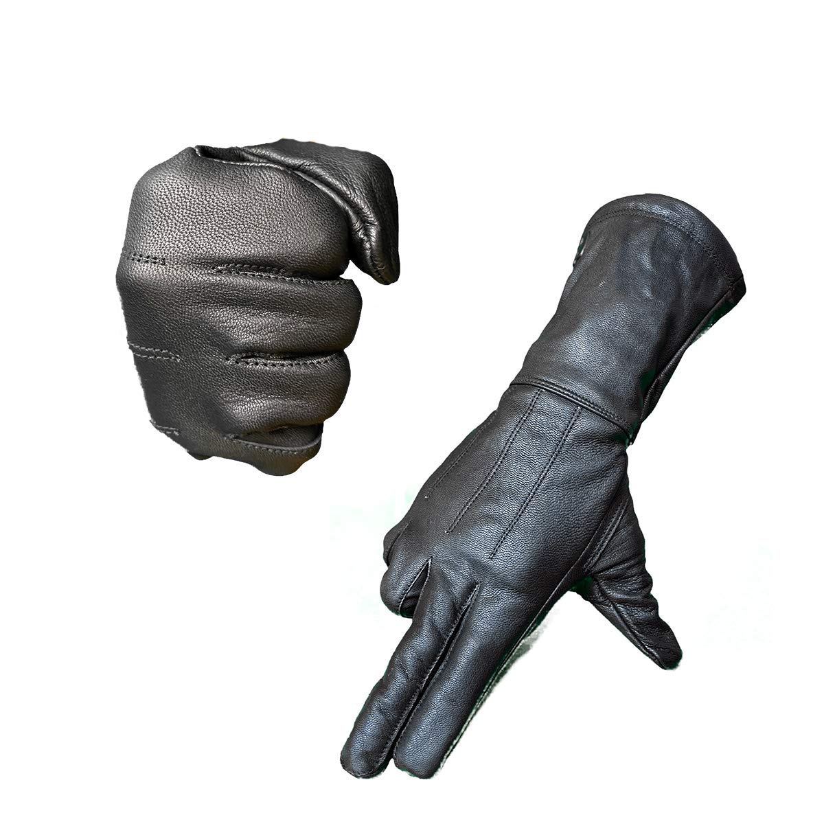 Hugger Glove Company Black Medieval Gauntlet Gloves, Pure Lambskin Leather, Large, Unlined, Wind Stopper-L