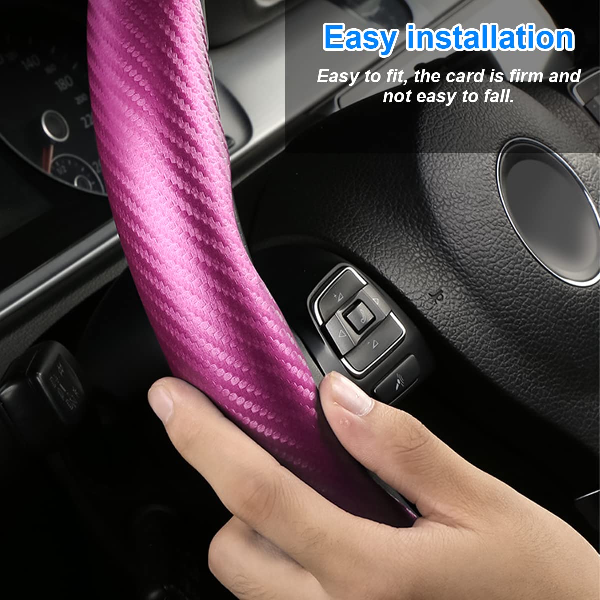 Car Steering Wheel Cover, Carbon Fiber Pu Leather Segmented Steering Wheels Protector, Breathable Anti Slip Durable Auto Interior Accessories For Women Men, 15 Inch Universal For Most Cars (Pink)