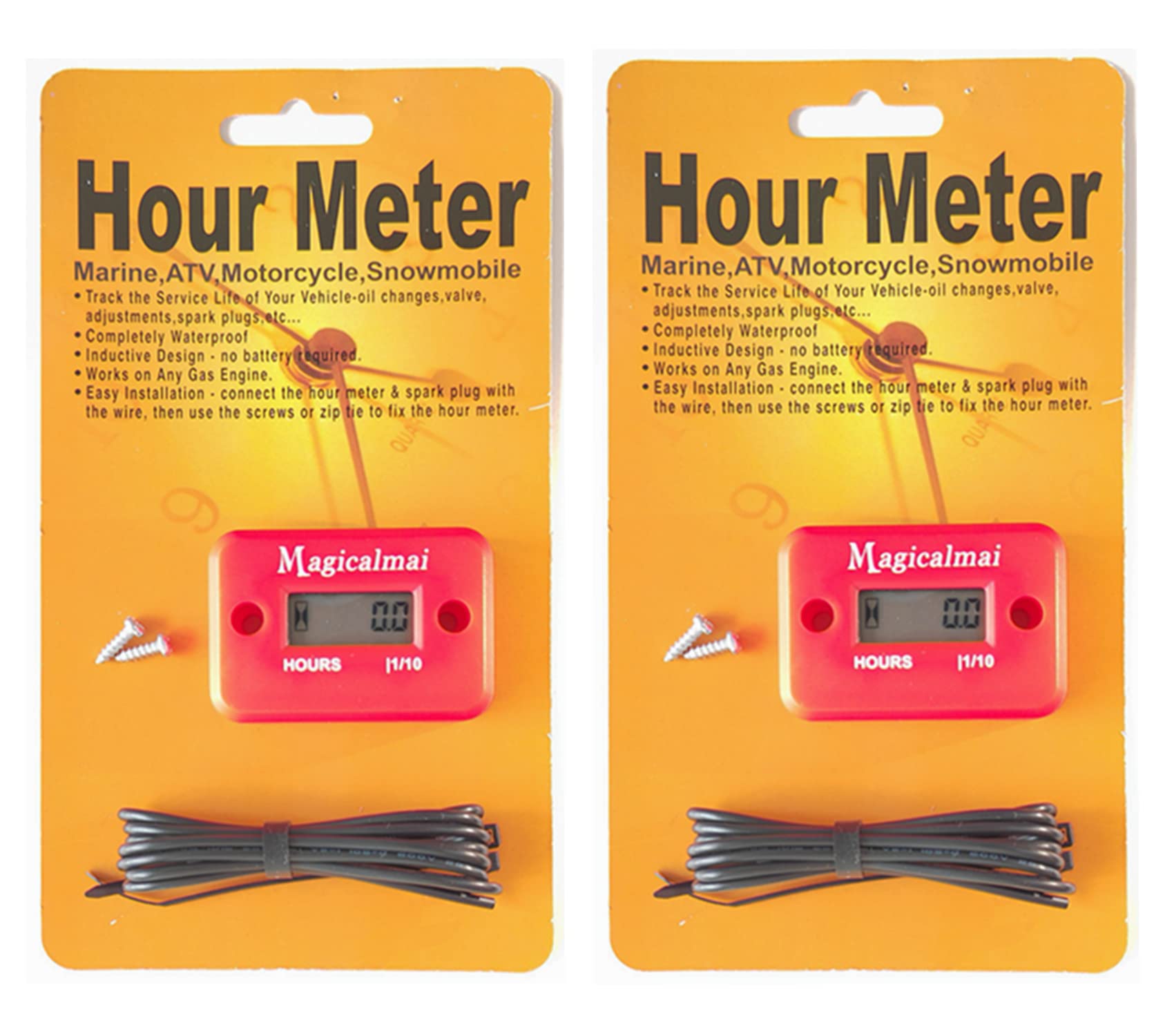 2Pcs Magicalmai Inductive Hour Meter For Gas Engine Lawn Mower Dirt Bike Motorcycle Motocross Snowmobile Karting Marine Atv Boat