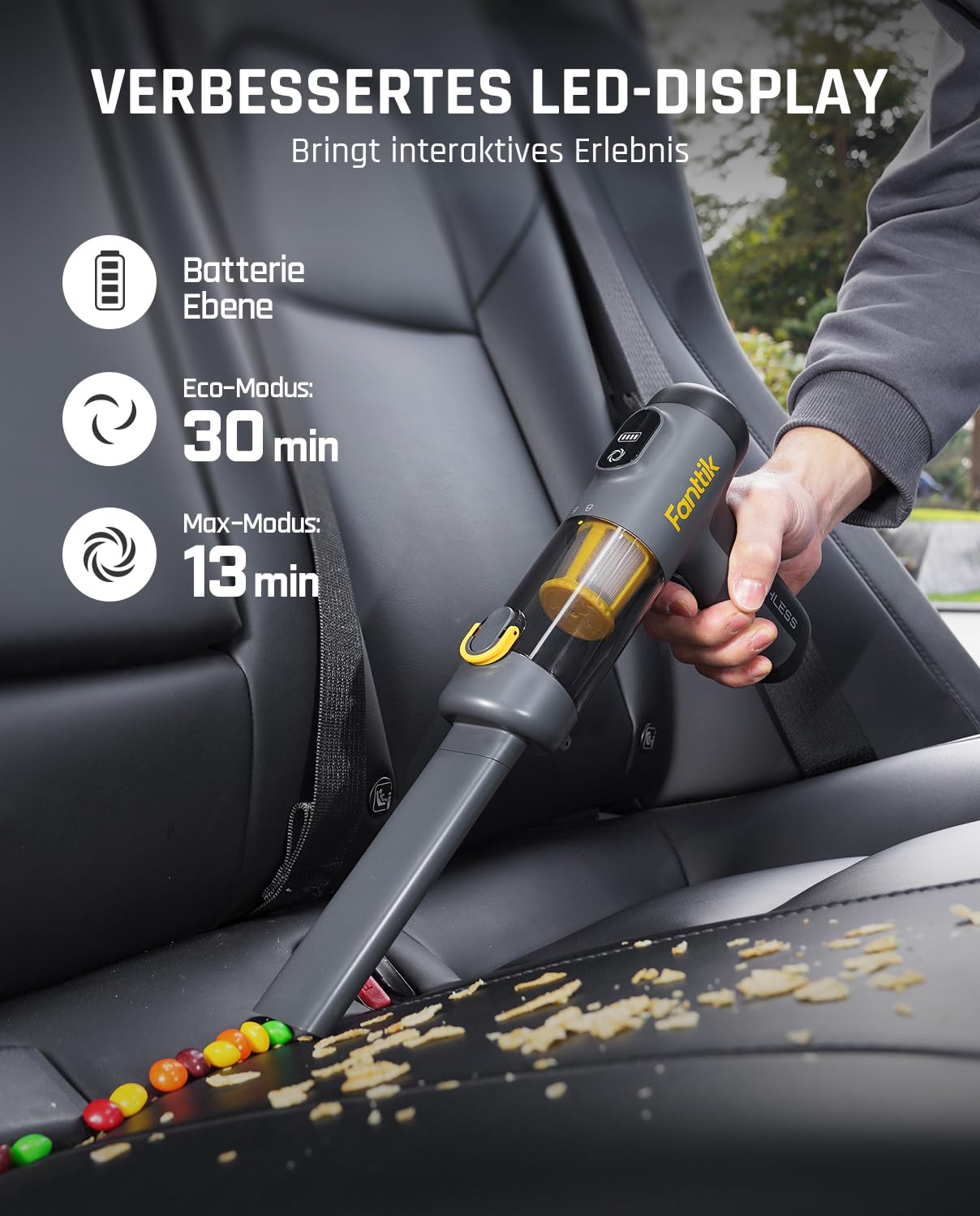 Fanttik Slim V9 Mix Handheld Car Vacuum, 12000PA Suction, Cordless, Black