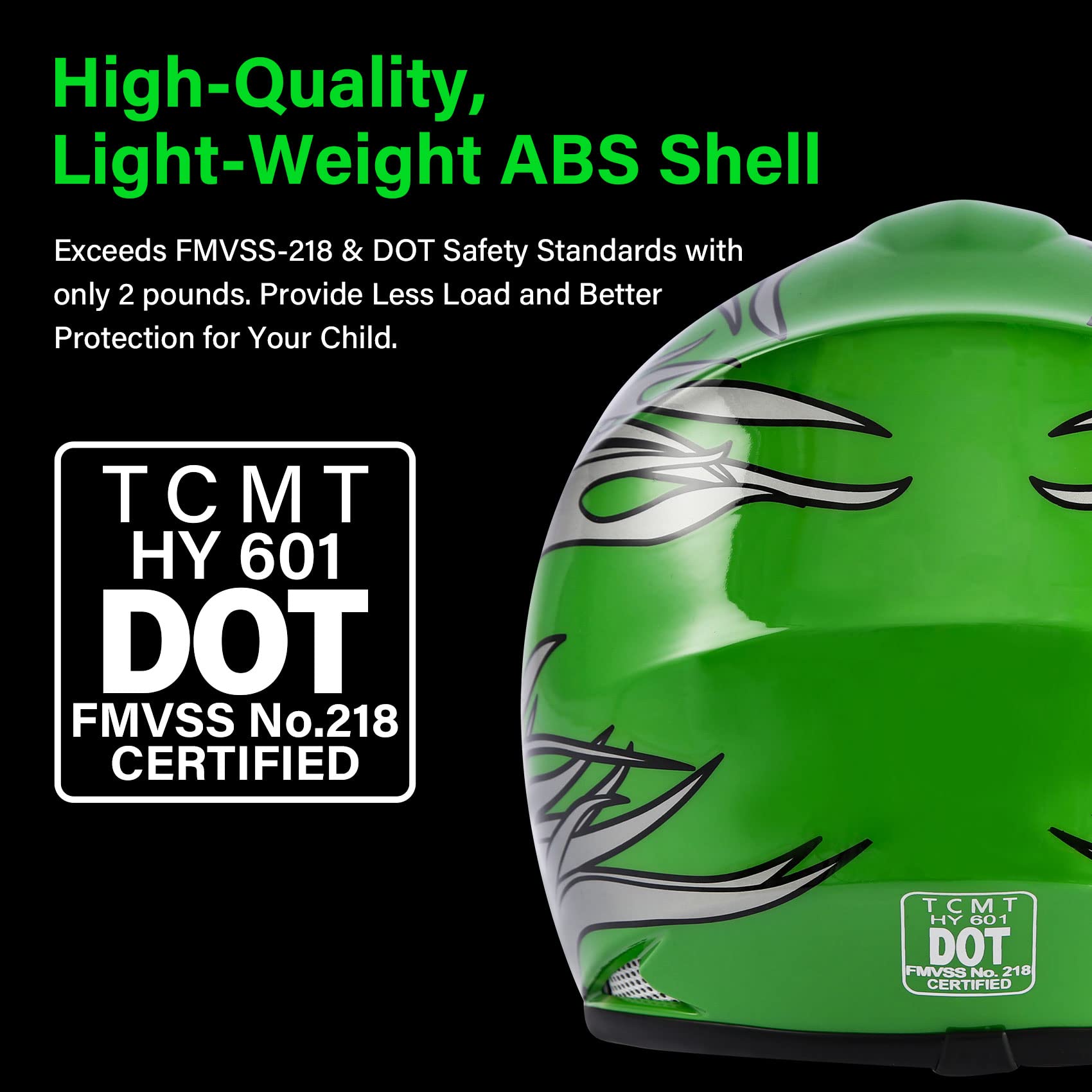 Slmoto Dot Youth Kids Helmet Motocross Offroad Street Helmet Motorcycle Helmet Dirt Bike Motocross Atv Green Flame Design Helmet