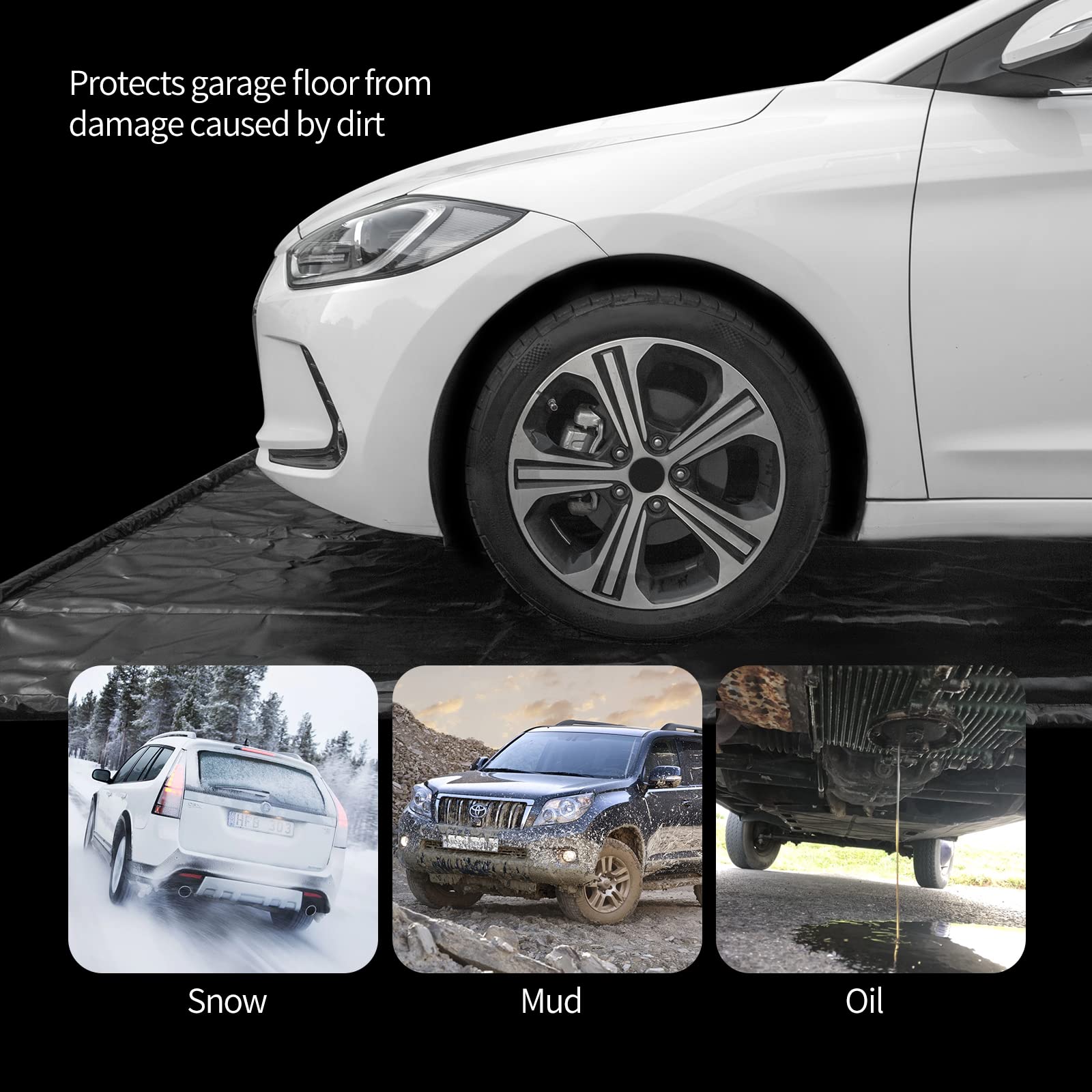 Welkin Heavy Duty Non-Slip Garage Floor Mat, 7'9" x 16', Black, Waterproof Protection from Snow, Rain, and Mud, Model A110K