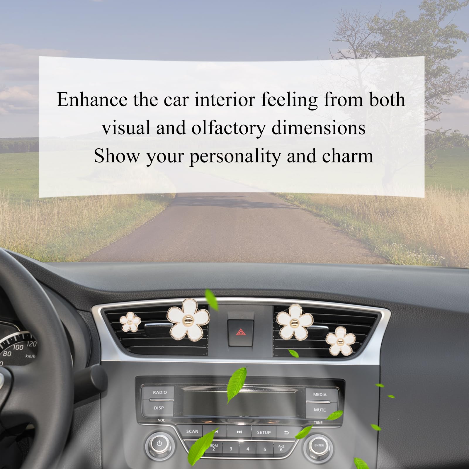 4Pcs Flowers Car Air Freshener Vent Clips Cute White Daisy Flower Car Accessories For Women With Lavender Scent