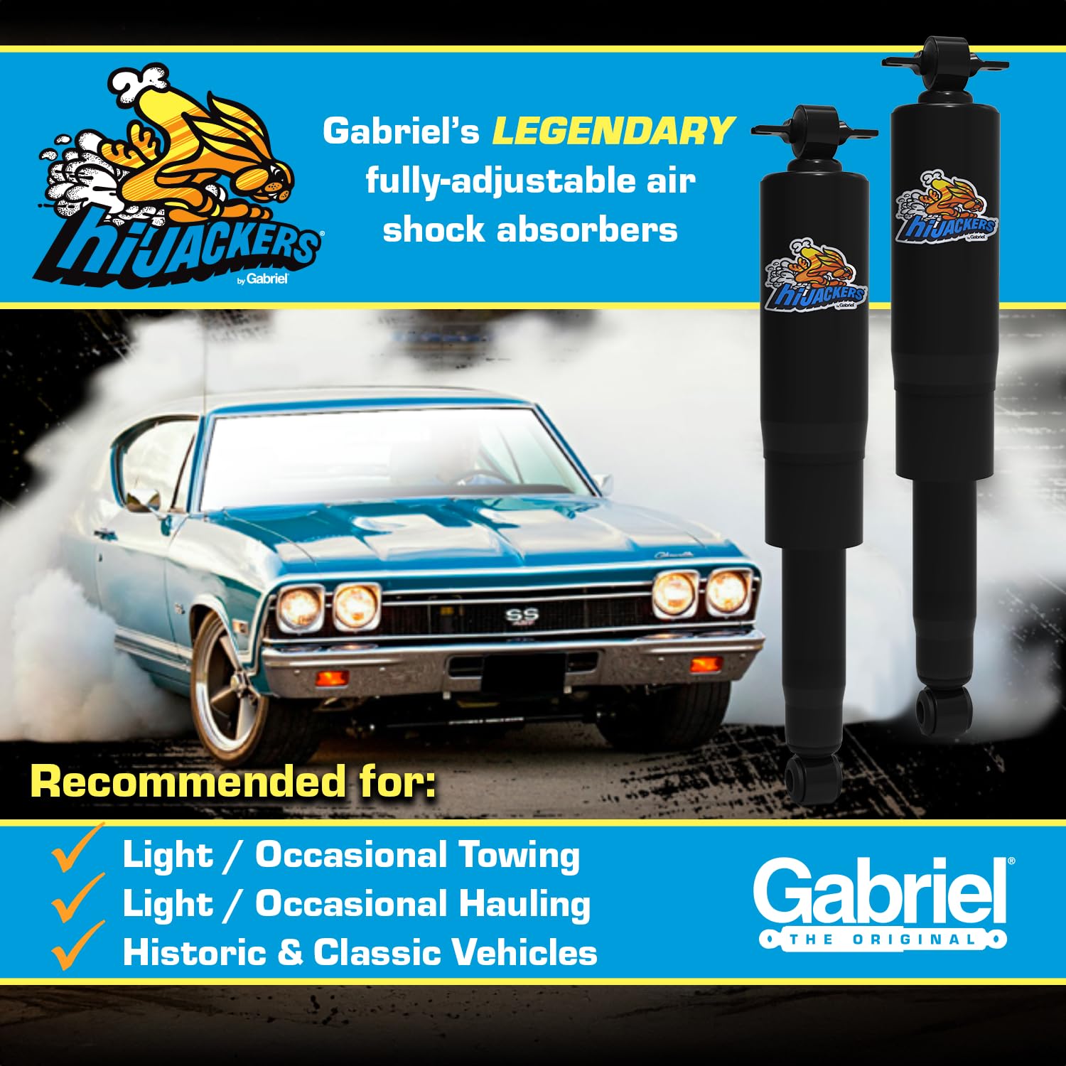 Gabriel HiJackers Adjustable Air Shock Absorbers for Volkswagen Beetle, Fastback, Squareback, Super Beetle, Thing - Black, Model 49307 (1 Pair)