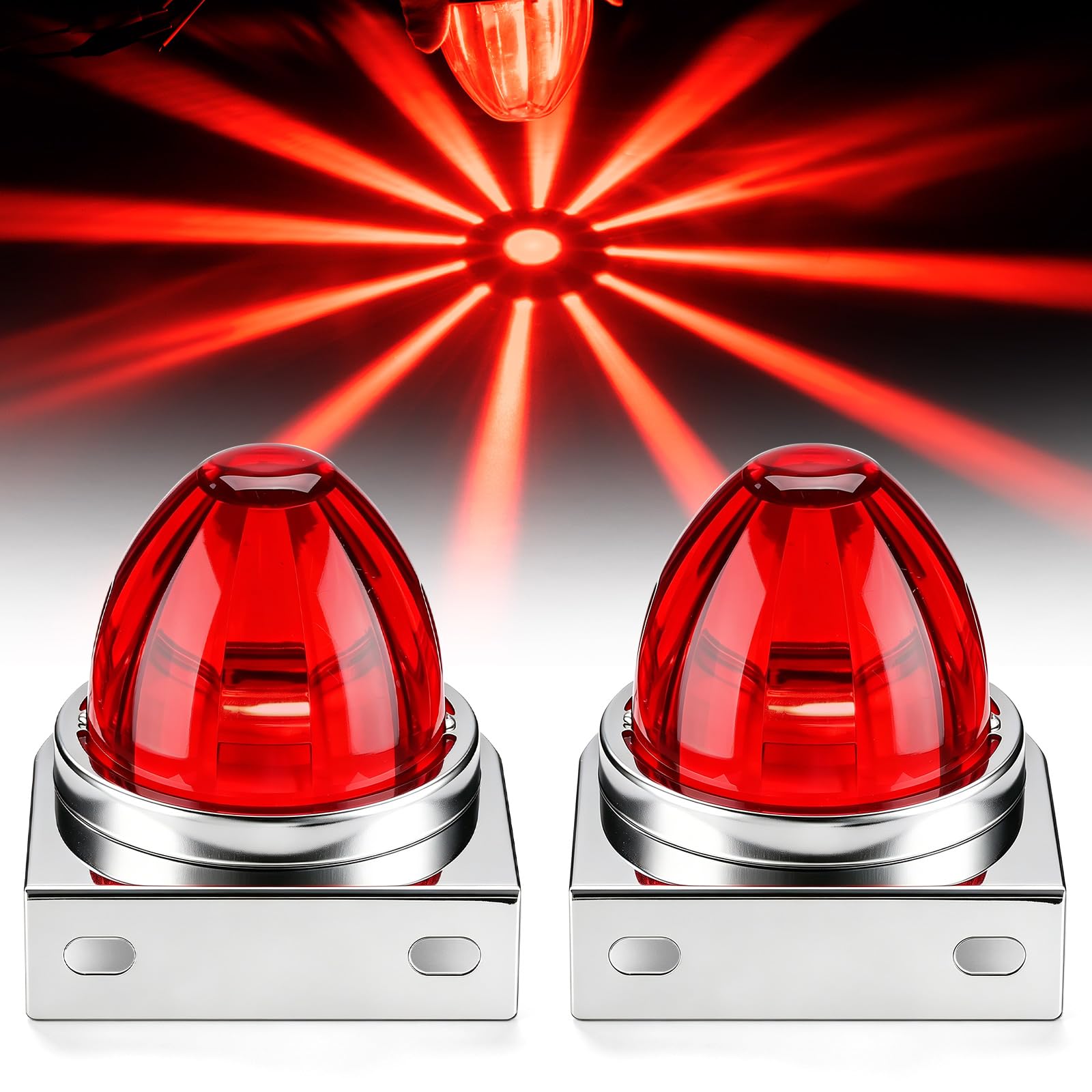 Red Watermelon Lights with Brackets - 2Pcs LED Side Marker & Tail Lights for Semi Truck, Strobe/Steady Modes, Waterproof ABS Len