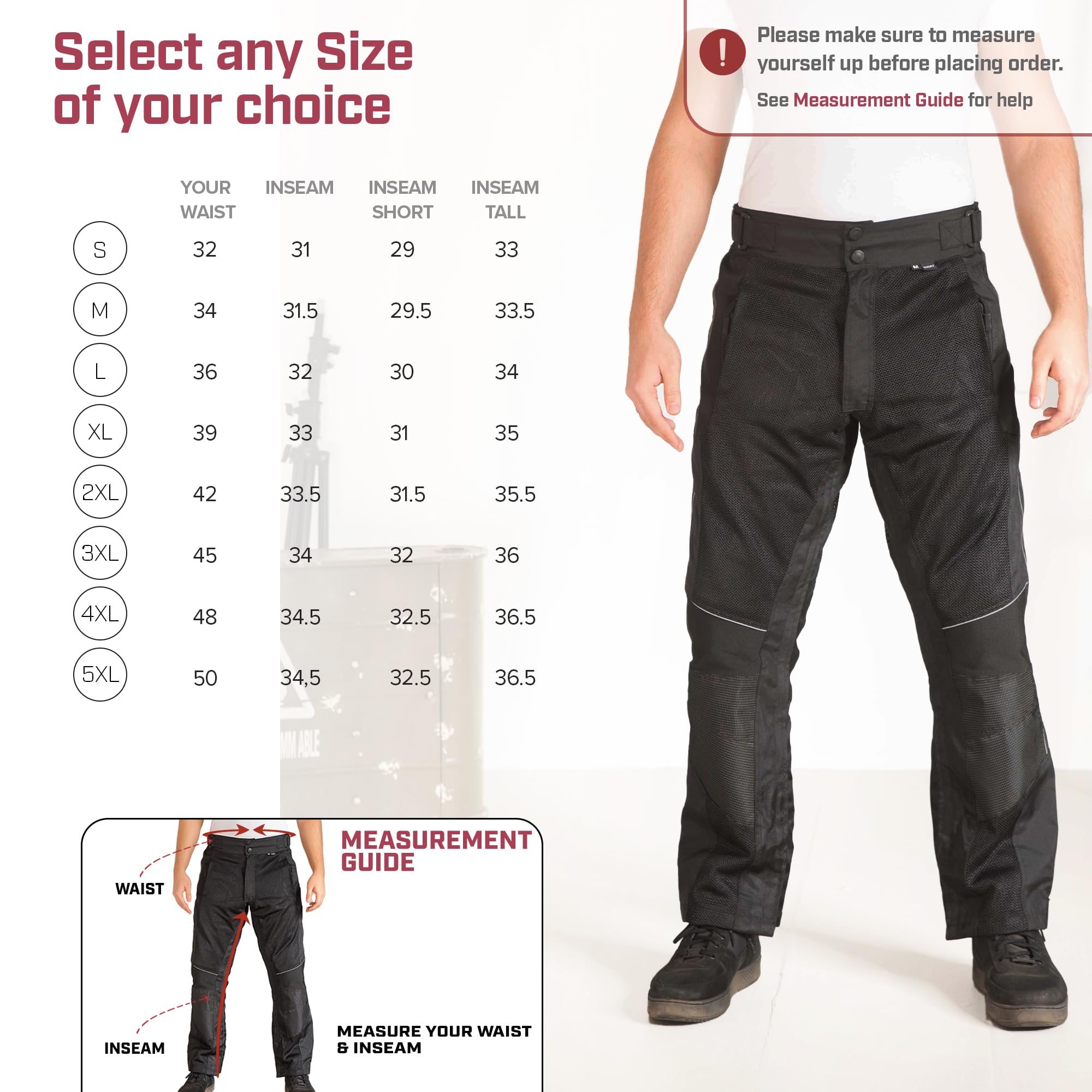 Wicked Stock Mesh Motorcycle Pants With Armor - Adventure Riding Gear - Motocross Black