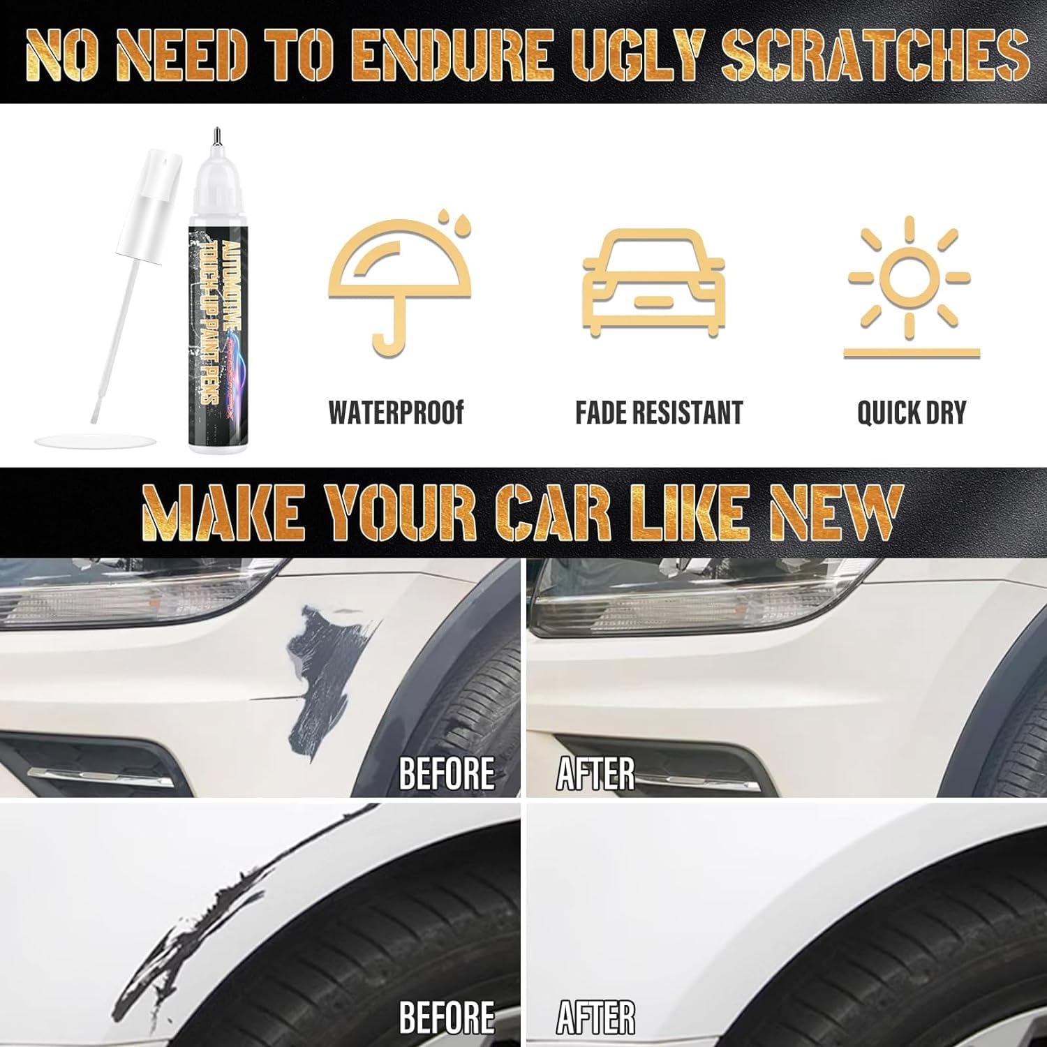White Touch Up Paint For Cars, White Car Paint Touch Up Pen, Two-In-One Automotive Car Paint Scratch Repair, Car Scratch Remover
