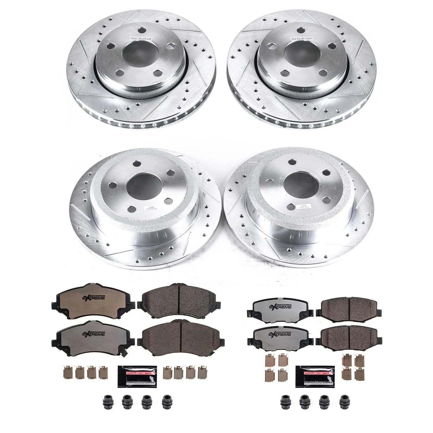 Power Stop Brake Kit For 2007-2018 Jeep Wrangler - Front And Rear Truck & Tow Carbon Fiber Ceramic Pads With Drilled And Slotted