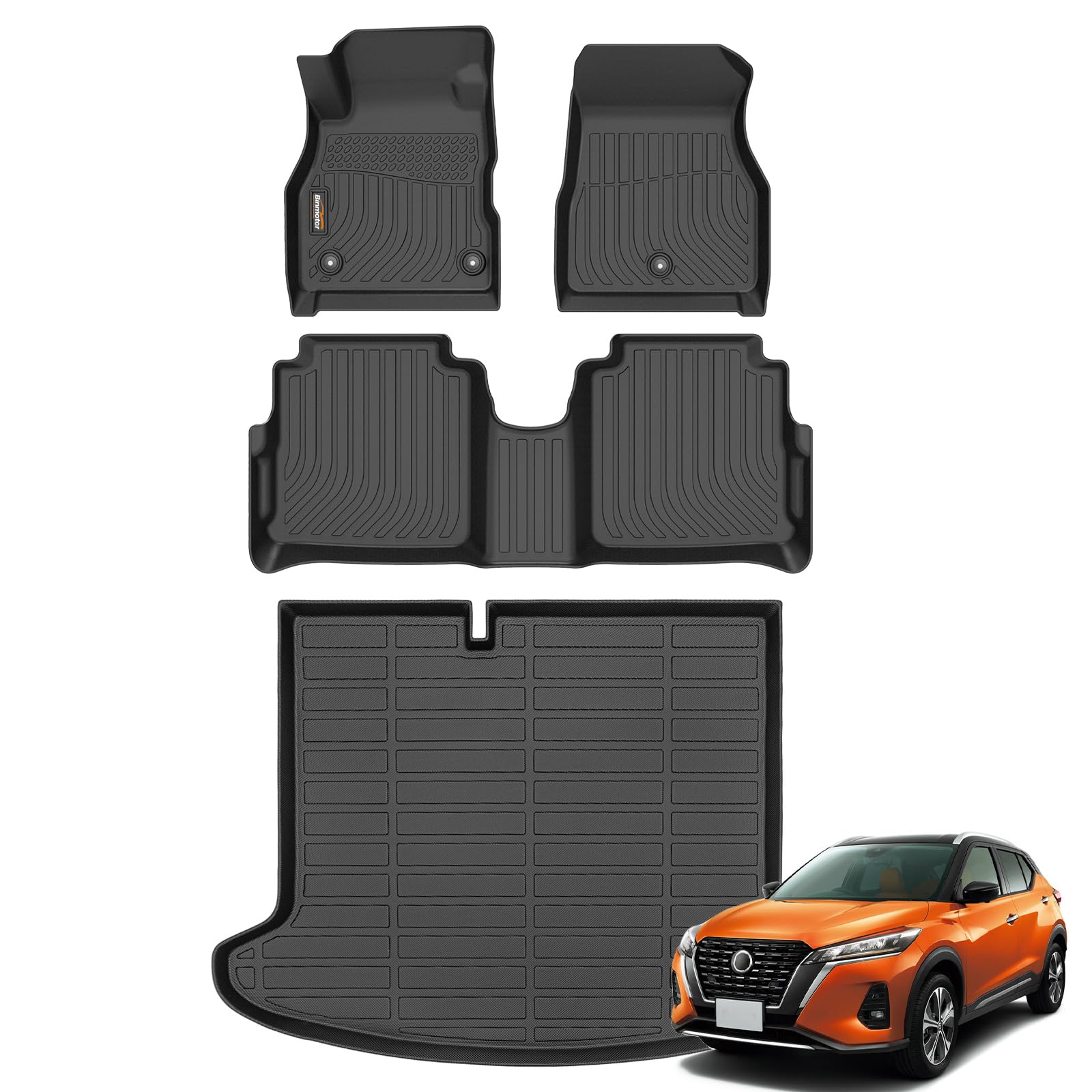 Binmotor Floor Mats Cargo Liner Set For Nissan Kicks 2024 2023 2022-2018, All Weather Mats For Nissan Kicks, Cargo Mat For Nissa