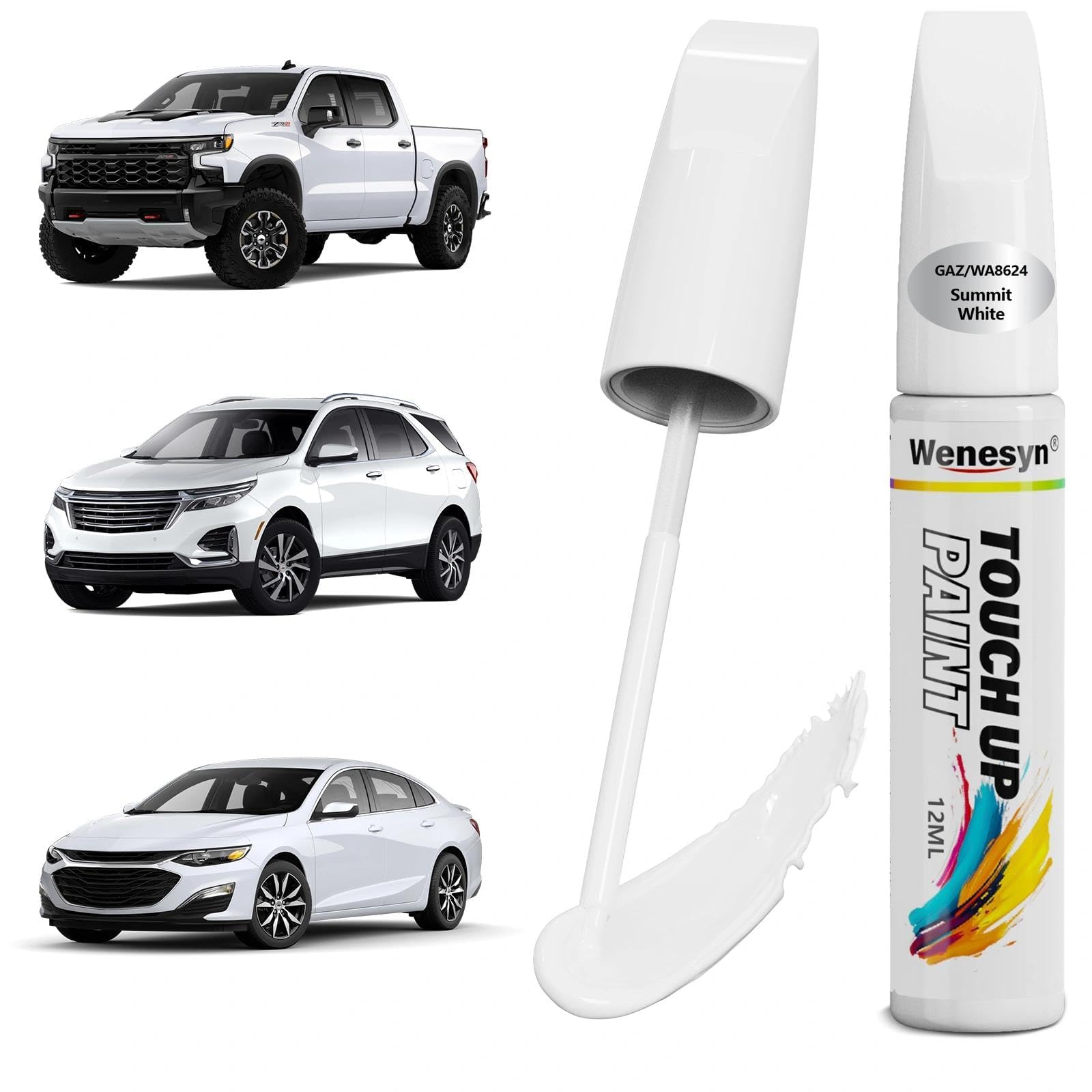 Wenesyn GAZ/WA8624 Summit White Touch Up Paint Compatible with Chevrolet, Car Paint Scratch Remover for Nicks & Chips Repair, Au