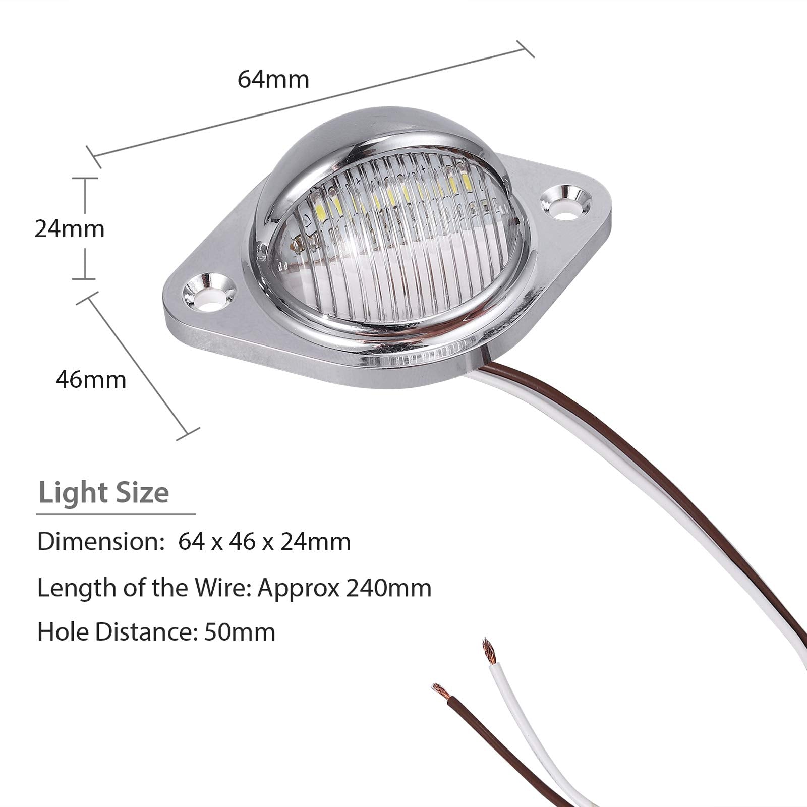 Justech 2Pcs 3Led License Plate Light, Waterproof Number Plate Lights, Shock Resistant 12V 24V Tag Light Lamps Assembly For Truc