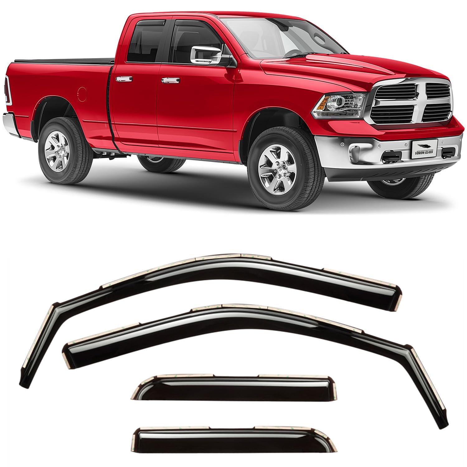 Voron Glass In-Channel Extra Durable Rain Guards For Trucks Dodge Ram 1500 2009-2018 Quad Cab, Window Deflectors, Vent Window Vi