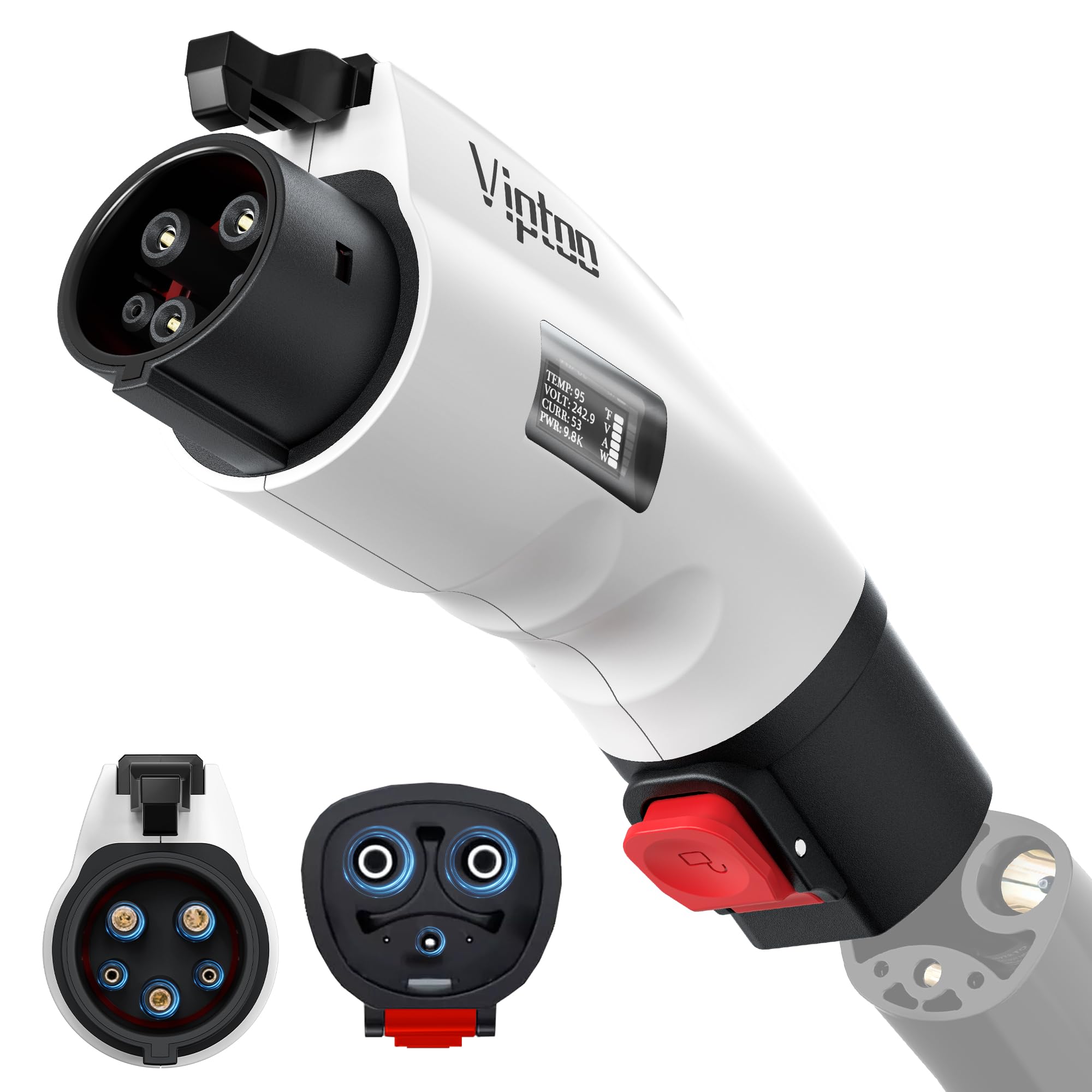 VIPTOO Tesla to J1772 Adapter 60A 250V AC - NACS EV Charging Connector with Digital Display for Tesla Wall/Destination/Mobile Ch