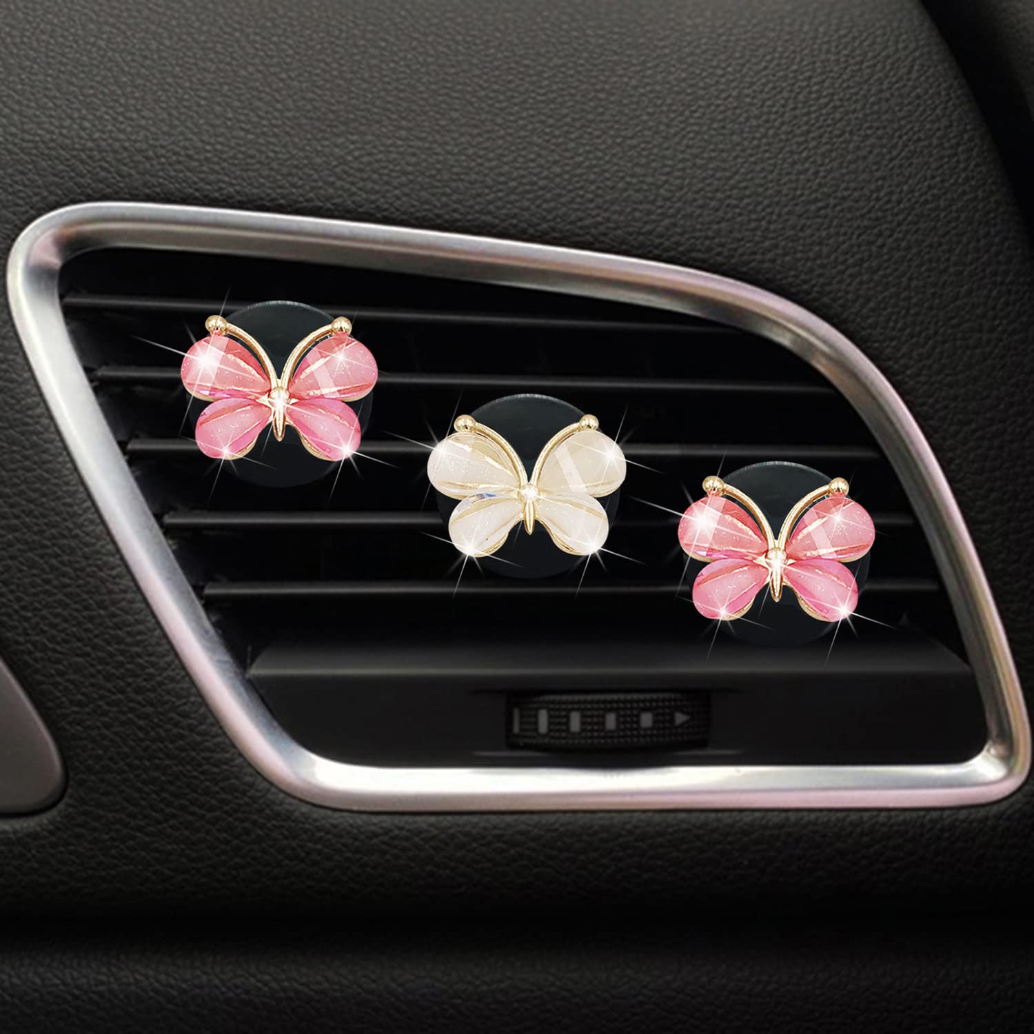 Cute Butterfly Air Vent Clips,3 Pcs Pink & White Butterfly Car Air Fresheners Vent Clips Long Lasting Car Diffuser Car Interior