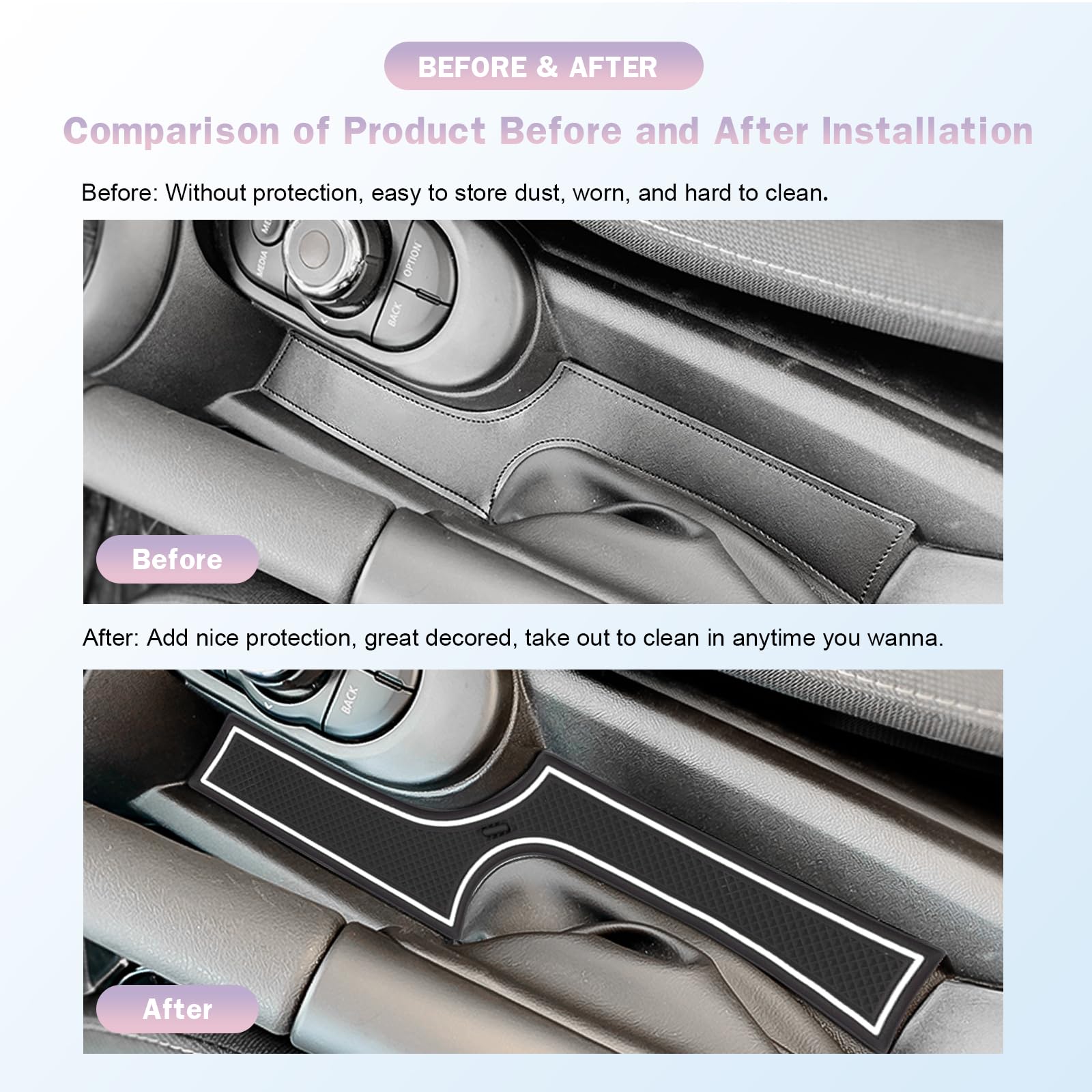 Luwu For 2025 2024 Mini Cooper F56 Center Console Liners Mats 2015-2025 Mini Cooper F56 Cup Holder Inserts Mat Mini Cooper Door Slot Mats Console Liner Trim Mats 2025 2024 Mini Cooper Accessories 9Pcs