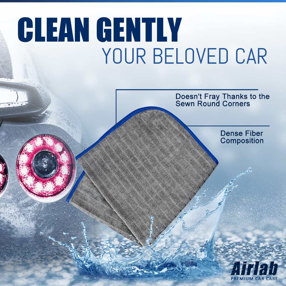 Airlab Microfiber Towels For Cars Wash & Drying Auto Detailing, Highly Absorbent, Lint-Free, Streak-Free, All-Purpose Cleaning Cloths For Household, 16 X 16, Pack Of 8, Grey