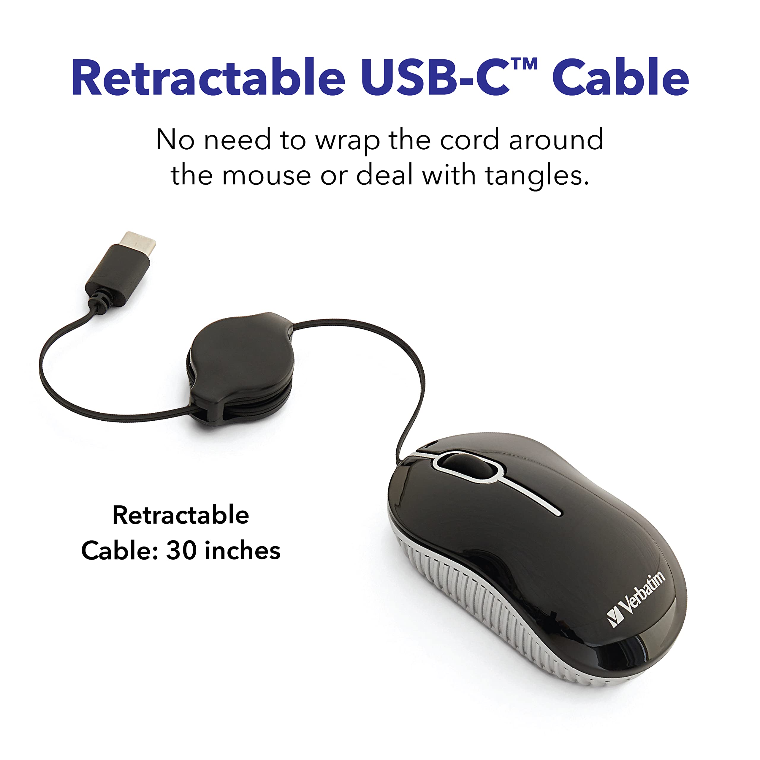 Verbatim Wired Optical Usb-C Mini Mouse - Plug & Play Corded Small Travel Mouse - Black 70744