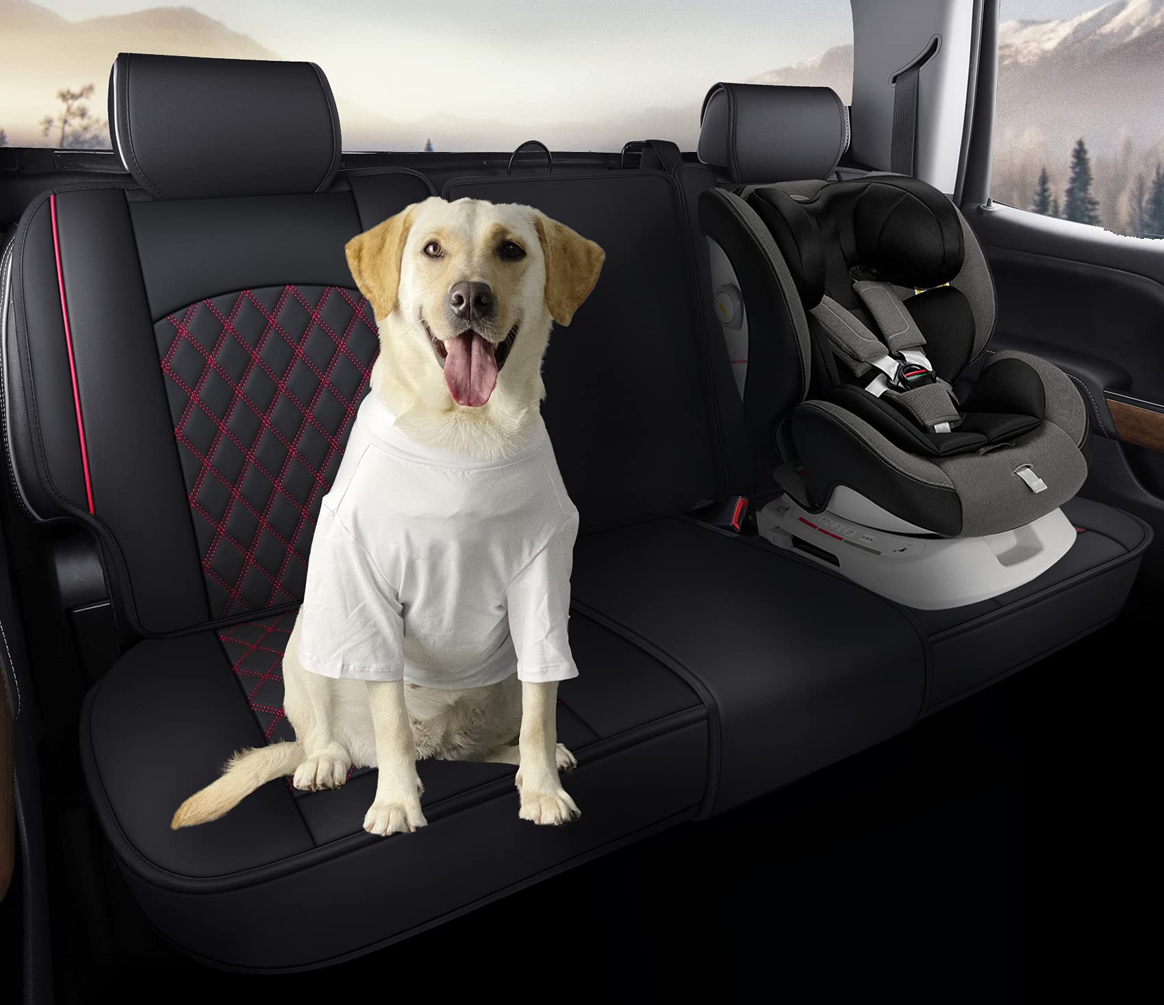 Aierxuan Back Seat Covers for Chevy Silverado/GMC Sierra 2007-2023, Waterproof Leather, Red, Split Bench 40/60, 50/50