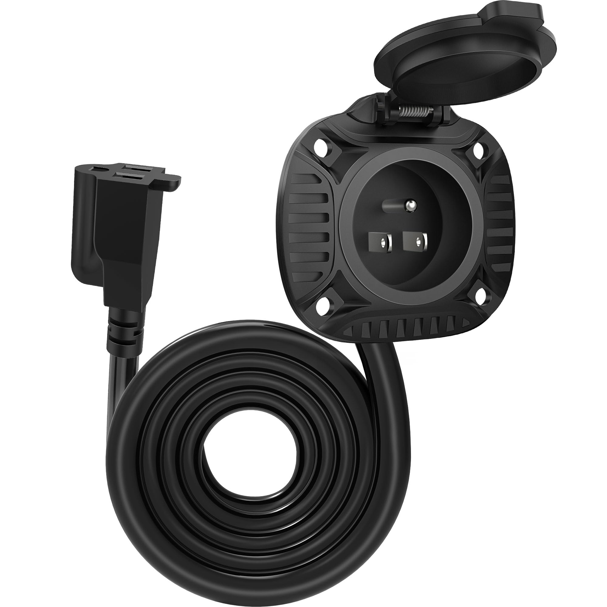 Mictuning 15Amp 125V Ac Port Plug With Heavy Duty Integrated 72'' Extension Cord And Water-Resistant Spring-Loaded Cover - Black
