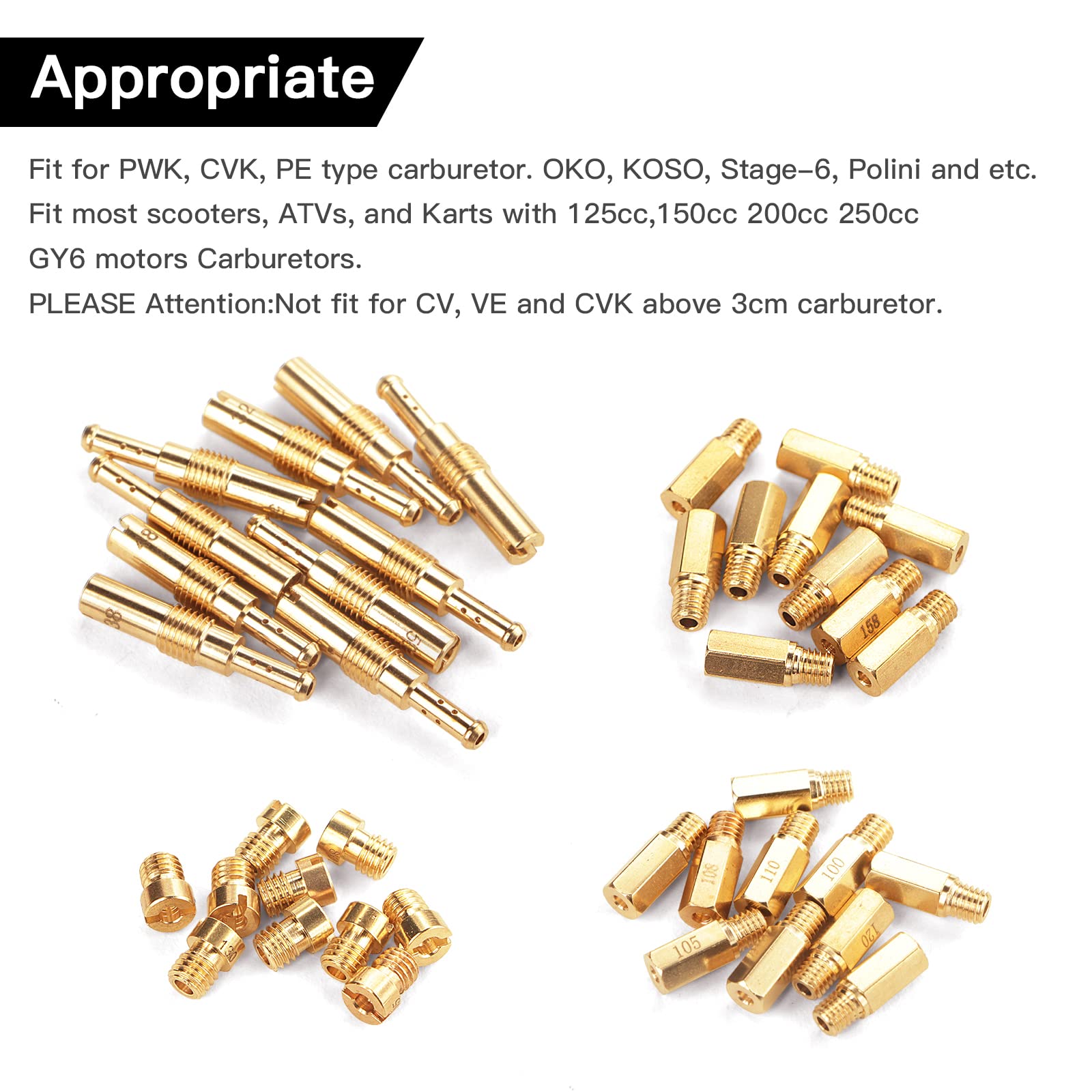NOVINO 40PCS Carburetor Jet Kit - 30 Main Jets & 10 Slow Pilot Jets for PWK Keihin OKO CVK - Replacement #SCL-2018090002-Z