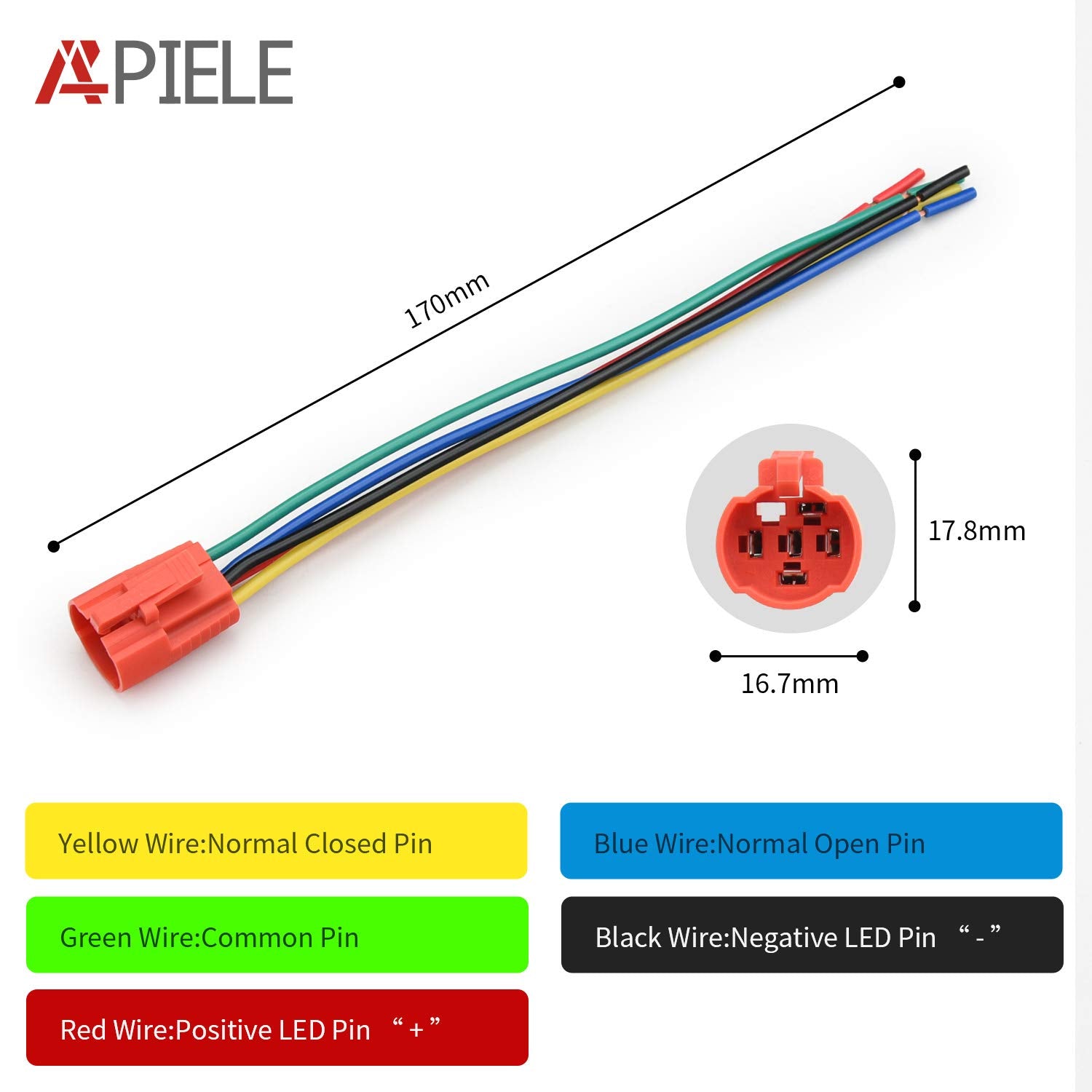 Apiele 16Mm Latching Push Button Switch 0.63'' 12V Power Symbol Ring Led Car Metal With Socket Plug 1No1Nc Spdt On/Off (Red/Blac