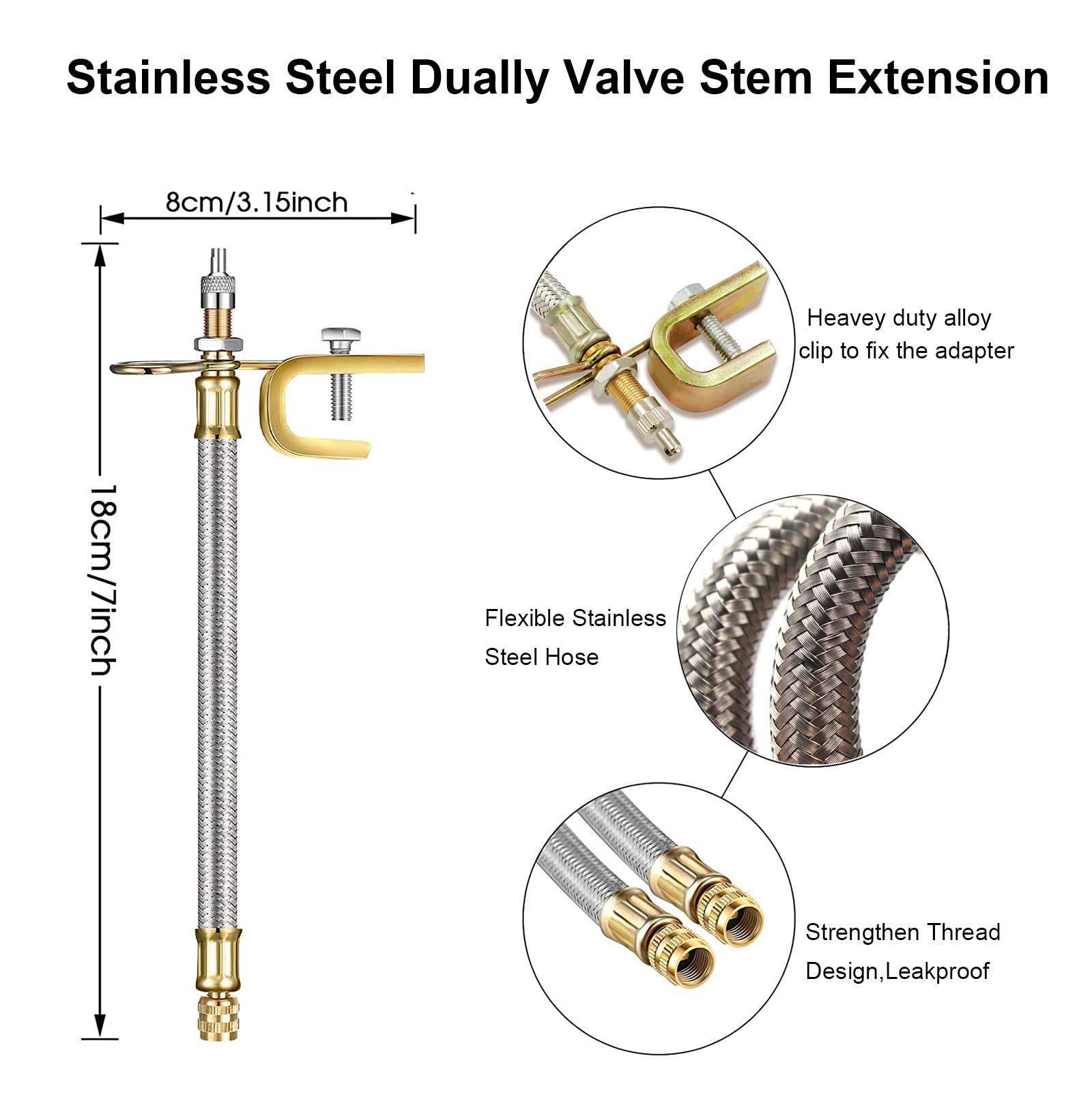 Accretion 4 Pieces Valve Stem Extension Stainless Steel Tire Extender Braided Valve Stem Extender 6 Pieces 45 90 135 Degree Brass Valve Stem Extender Tire For Most Cars Truck (7 Inch)