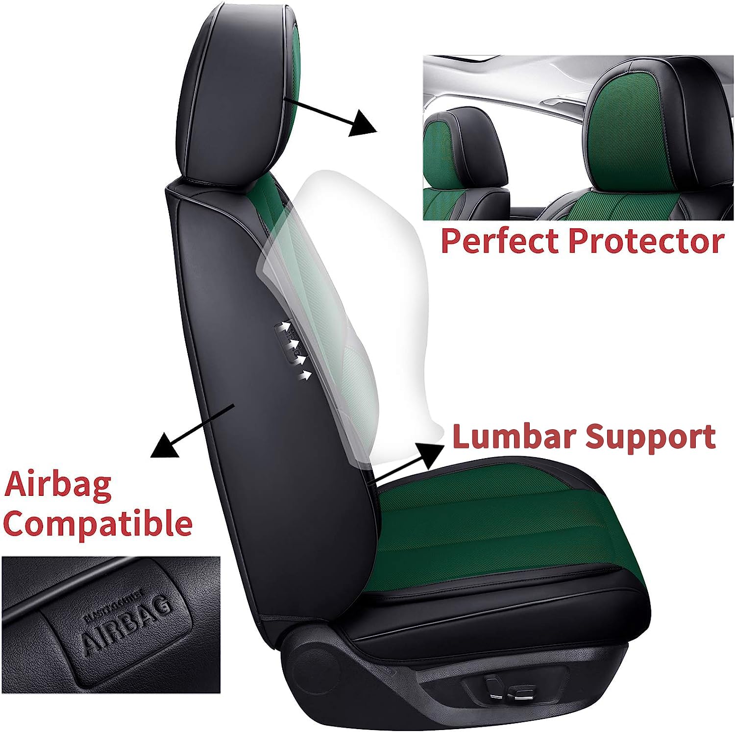 Coverado Front Seat Covers 2 Pieces, Breathable Fabric&Leather Car Seat Cover, Universal Car Seat Protectors, Driver Seat Cover