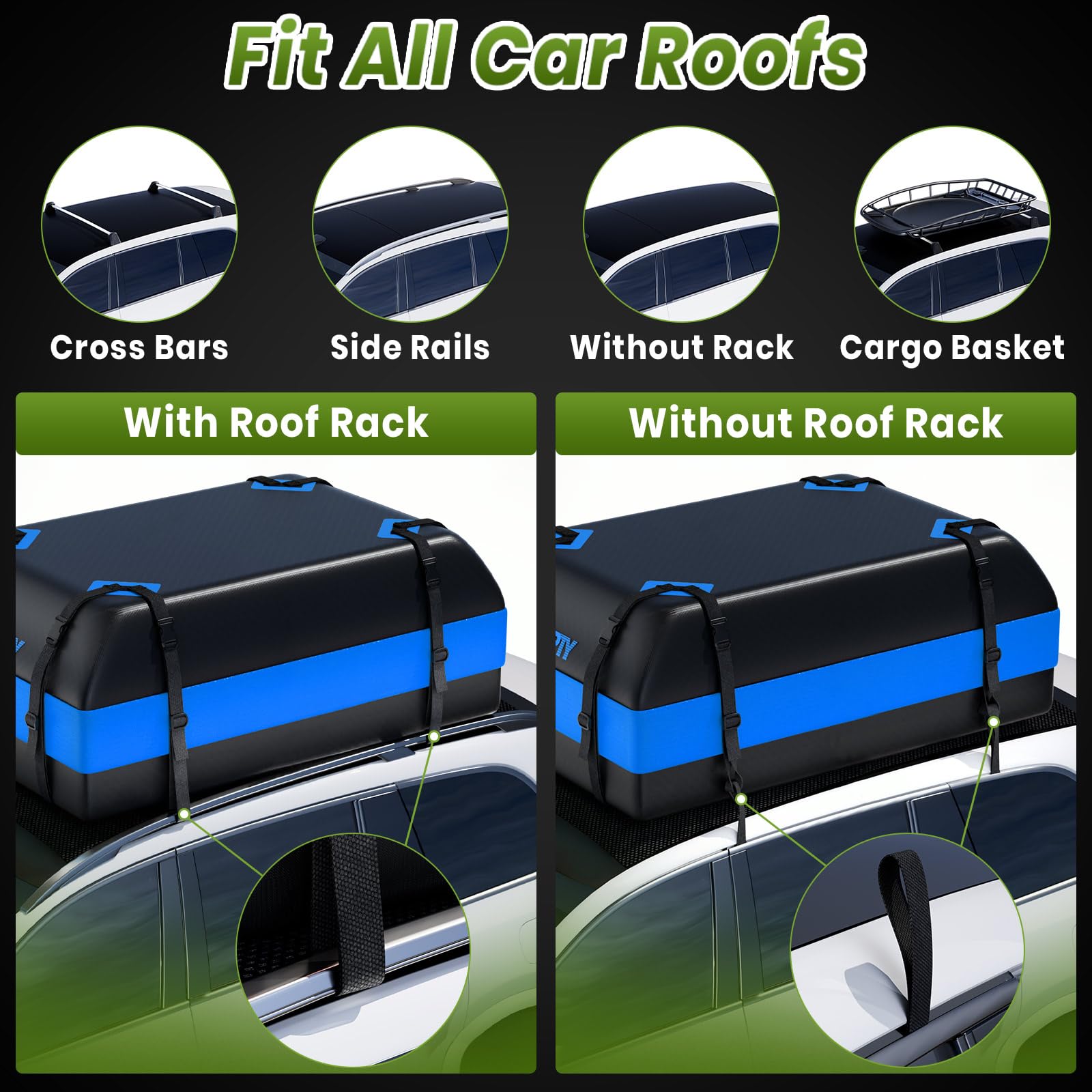 APTY Rooftop Cargo Carrier Bag, 16 Cubic Feet, Waterproof PVC, Model SMA-B16-L, for All Vehicles, Includes Anti-Slip Mat & Lock