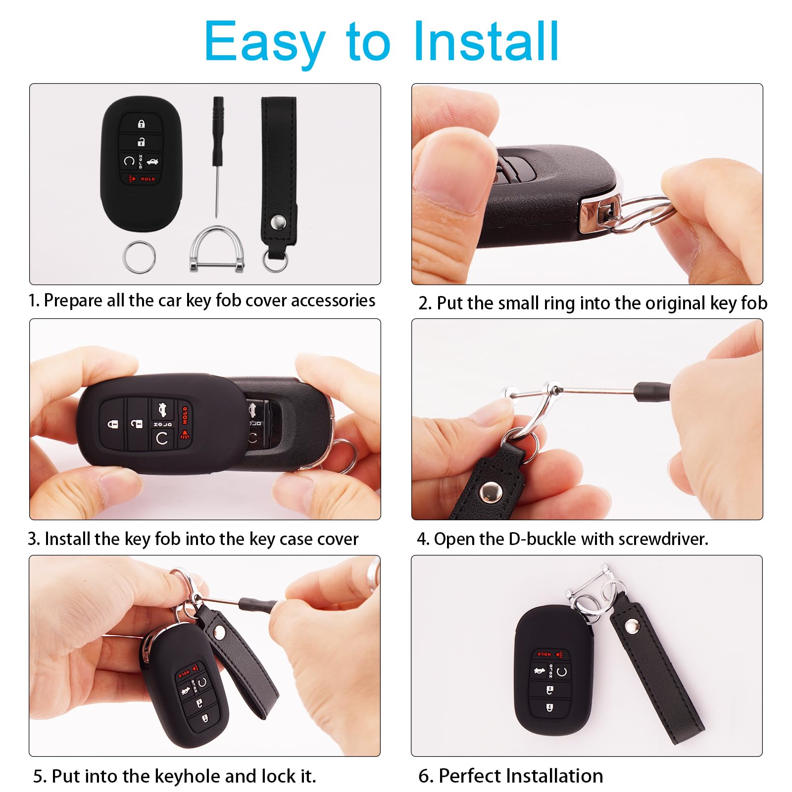 Koaudb Silicone Key Fob Cover Compatible With 2025 2024 2023 2022 Honda 5 Buttons Civic Accord Pilot Cr-V Hr-V Smart Car Rubber