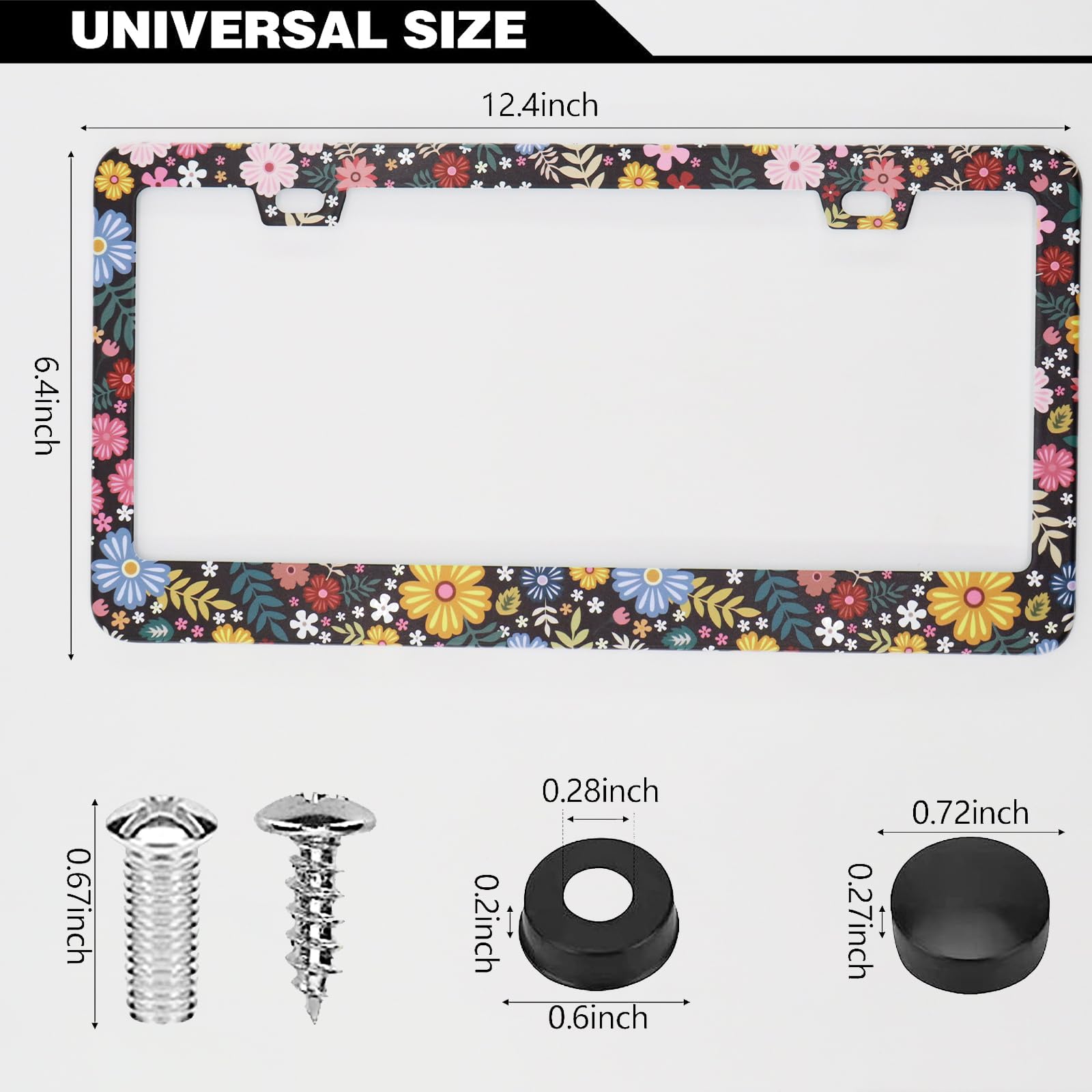 Personalise Colorful Floral Flowers License Plate Frames, 2 Pack Flowers Car Plate Frame, Stainless Steel License Plate Holders
