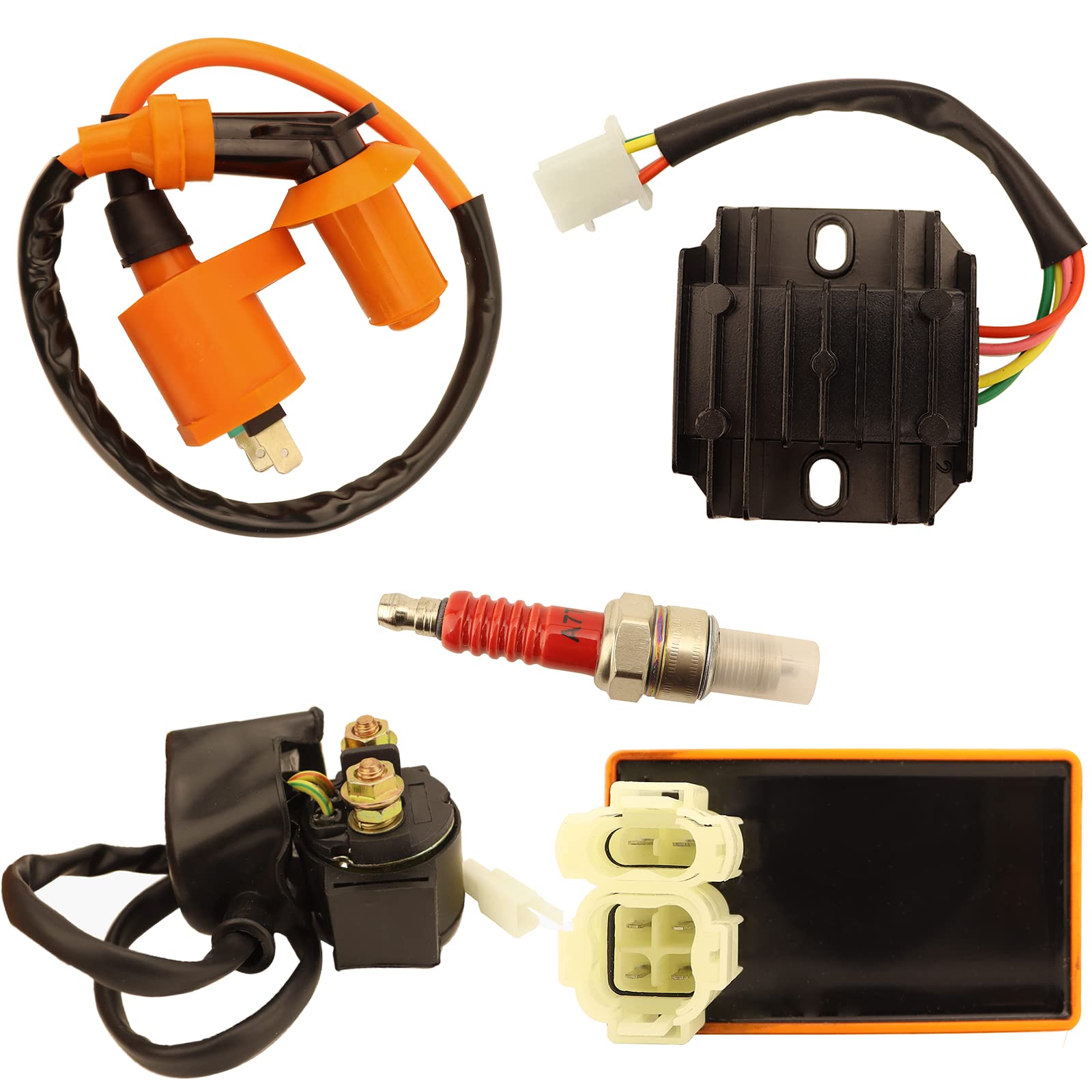 Zsoog GY6 Ignition Coil Voltage Regulator Solenoid Relay 6 Pin CDI Box Spark Plug Kit for 50cc 125cc 150cc ATV Quad Go Kart Dirt
