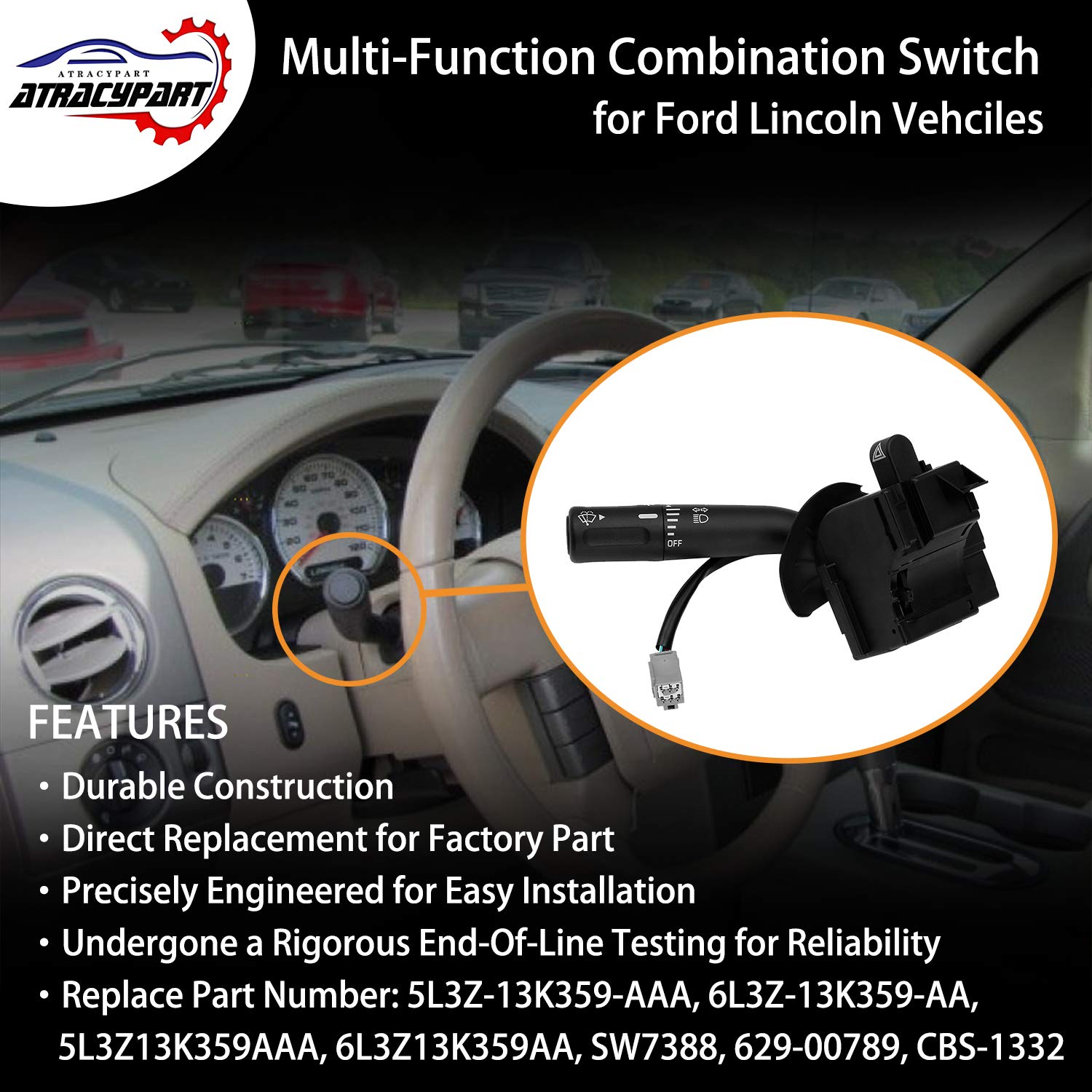 Turn Signal Wiper Dimmer Combination Multi-Function Switch | for 2005-2008 Ford F-150, 2006-2008 Lincoln Mark LT | Replaces# 5L3