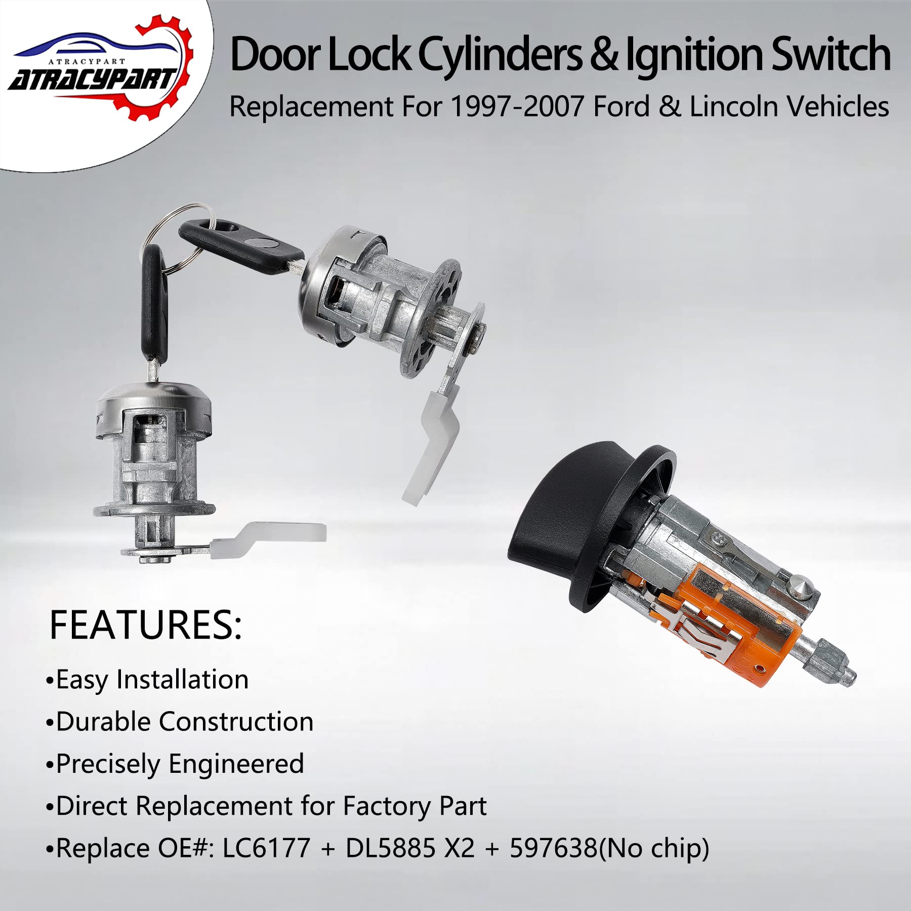 Door Lock Cylinders & Ignition Switch with Keys | Replacement for 1997-2007 Ford F250/350, Excursion & More, Lincoln Blackwood,