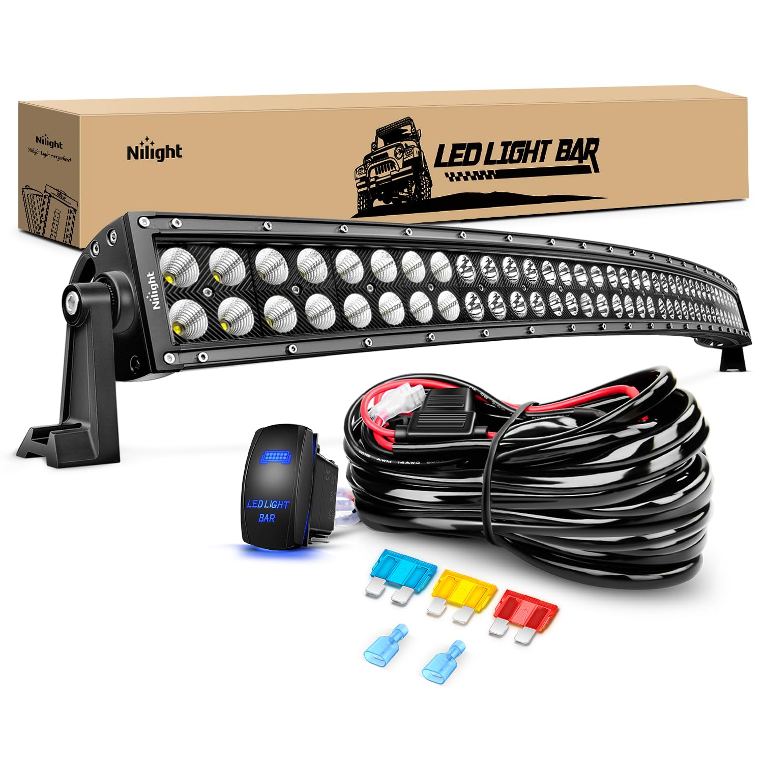 Nilight Zh119 54Inch 54 Inch 312W Curved Spot Flood Combo Bar Led Off Road Driving Light And 1Pc 14Awg 12V 5Pin Rocker Switch Wi