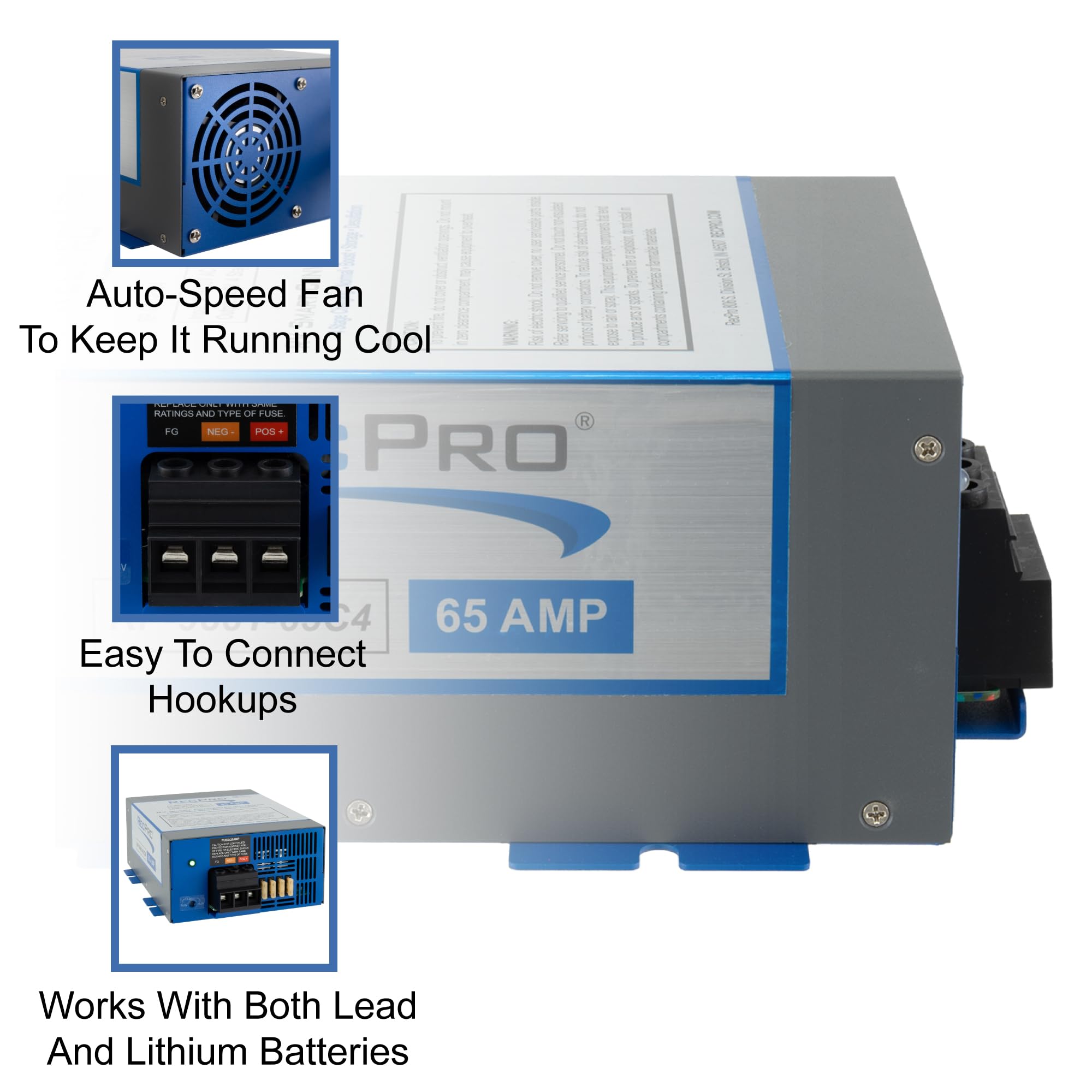 RecPro RV Converter - 60-Amp Battery Charger, 120VAC to 12VDC, 13V-16.5V Range, Ideal for RV Power Needs
