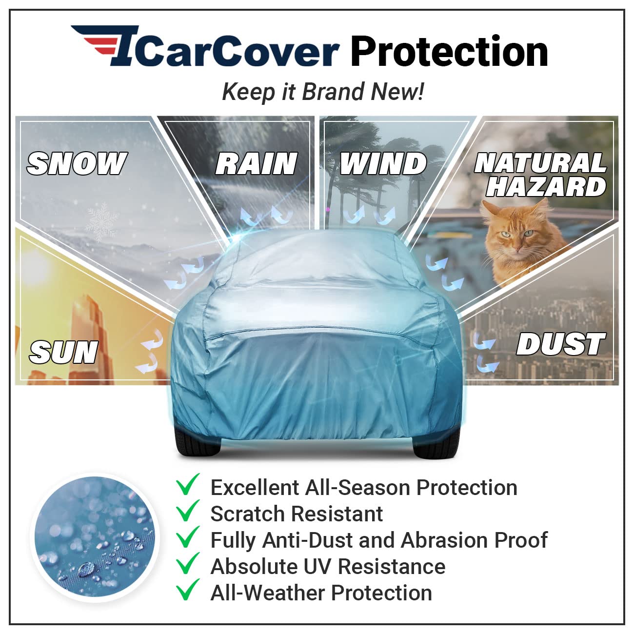 Icarcover Custom Car Cover For Volkswagen Karmann Ghia, Waterproof All Weather Rain Snow Uv Sun Hail Protector For Automobiles,