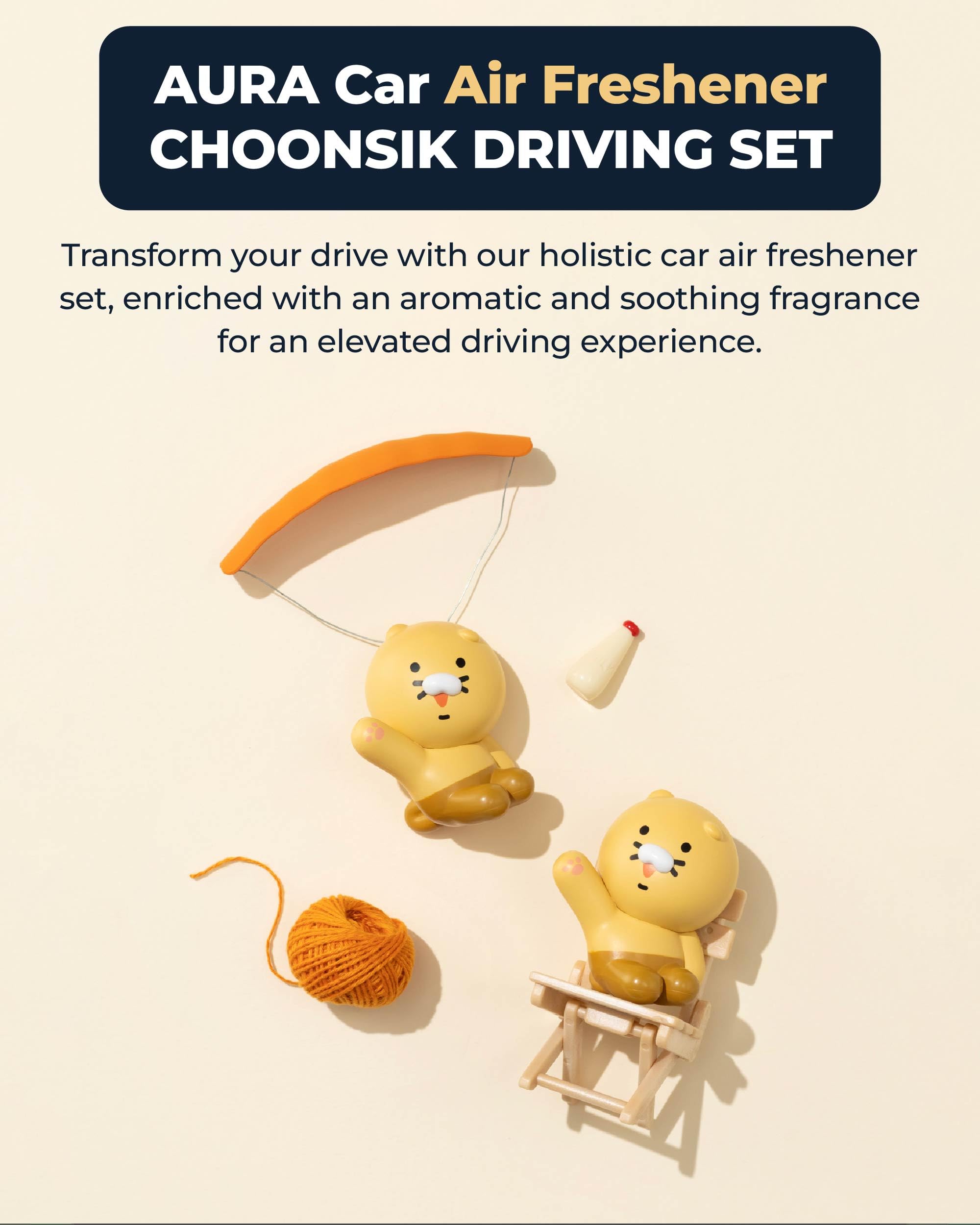 Aura Car Air Freshener Vent Clip, Choonsik Driving Set (Flower By Flora, 0.07Fl Oz*2) - Long-Lasting Odor-Fighting Scent. Kakao