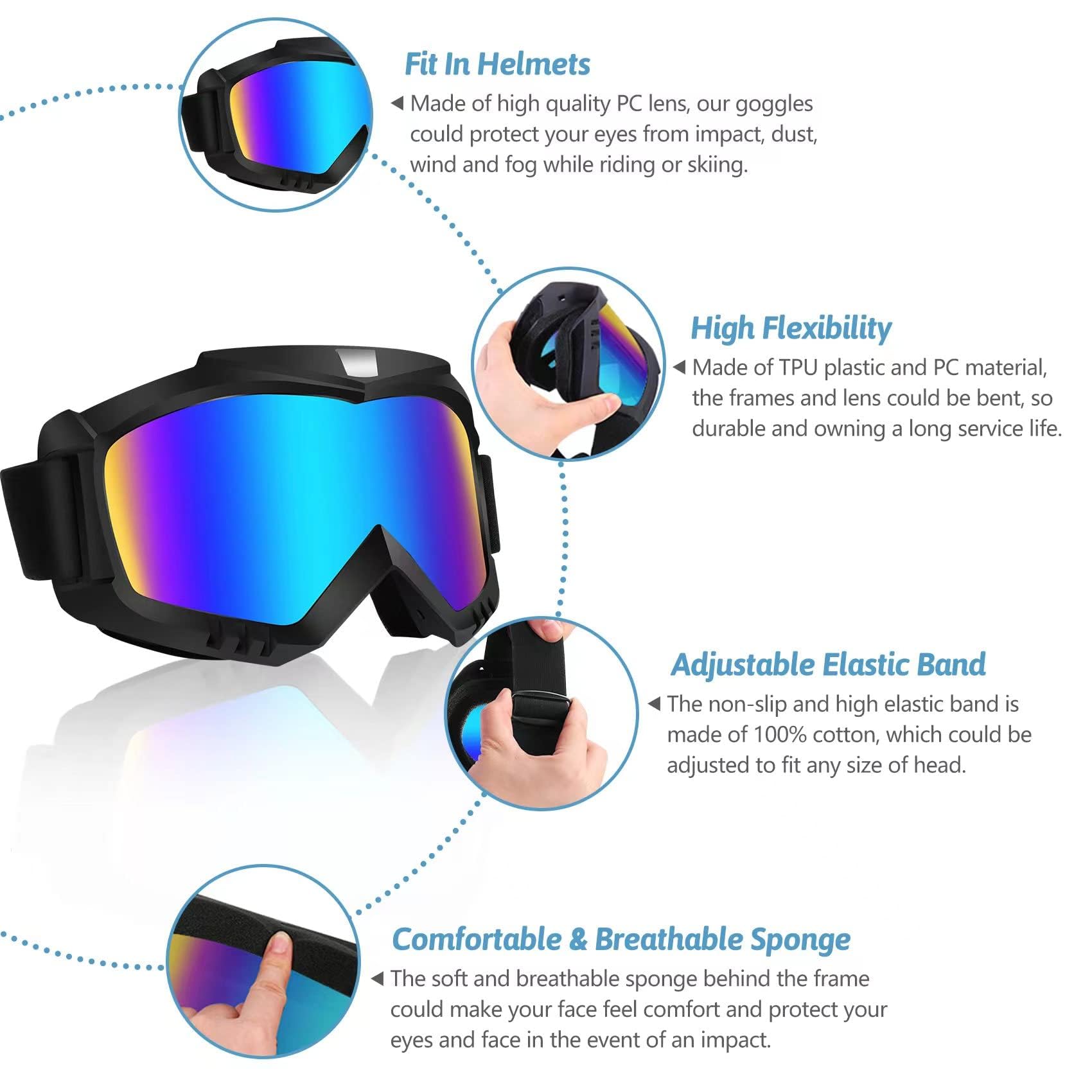 Lievermo Dirt Bike Goggles, Motorcycle Goggles, 2 Pack Atv Goggles, Riding Goggles, Ski Goggles, Windproof Glasses, Racing Helme