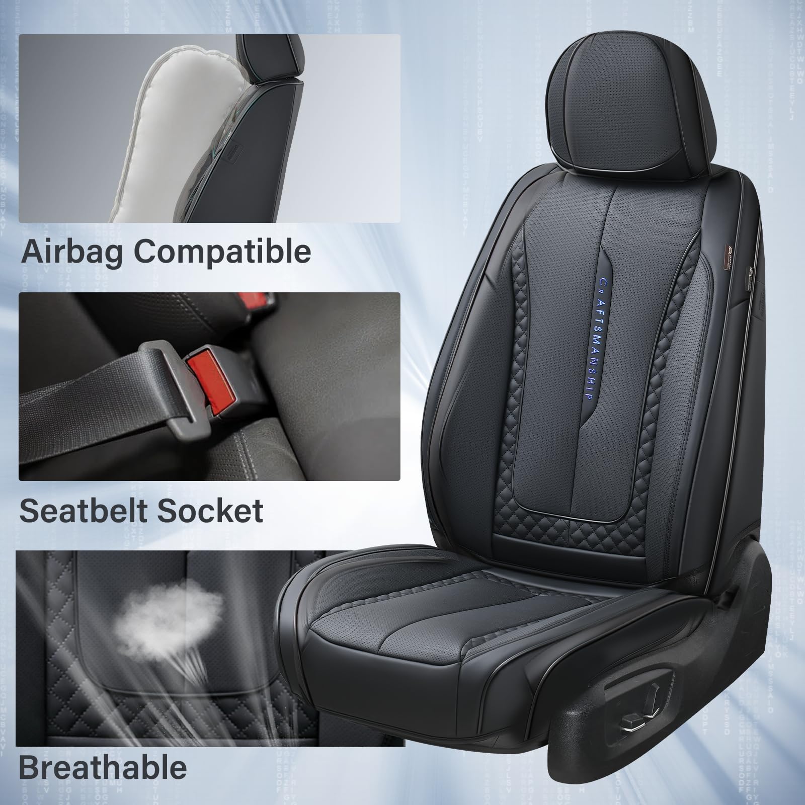 Coverado Car Seat Cover Full Set, Black Seat Covers Front Seats Back Seat Covers, Nappa Leather Waterproof, Car Seat Cushion, Ca